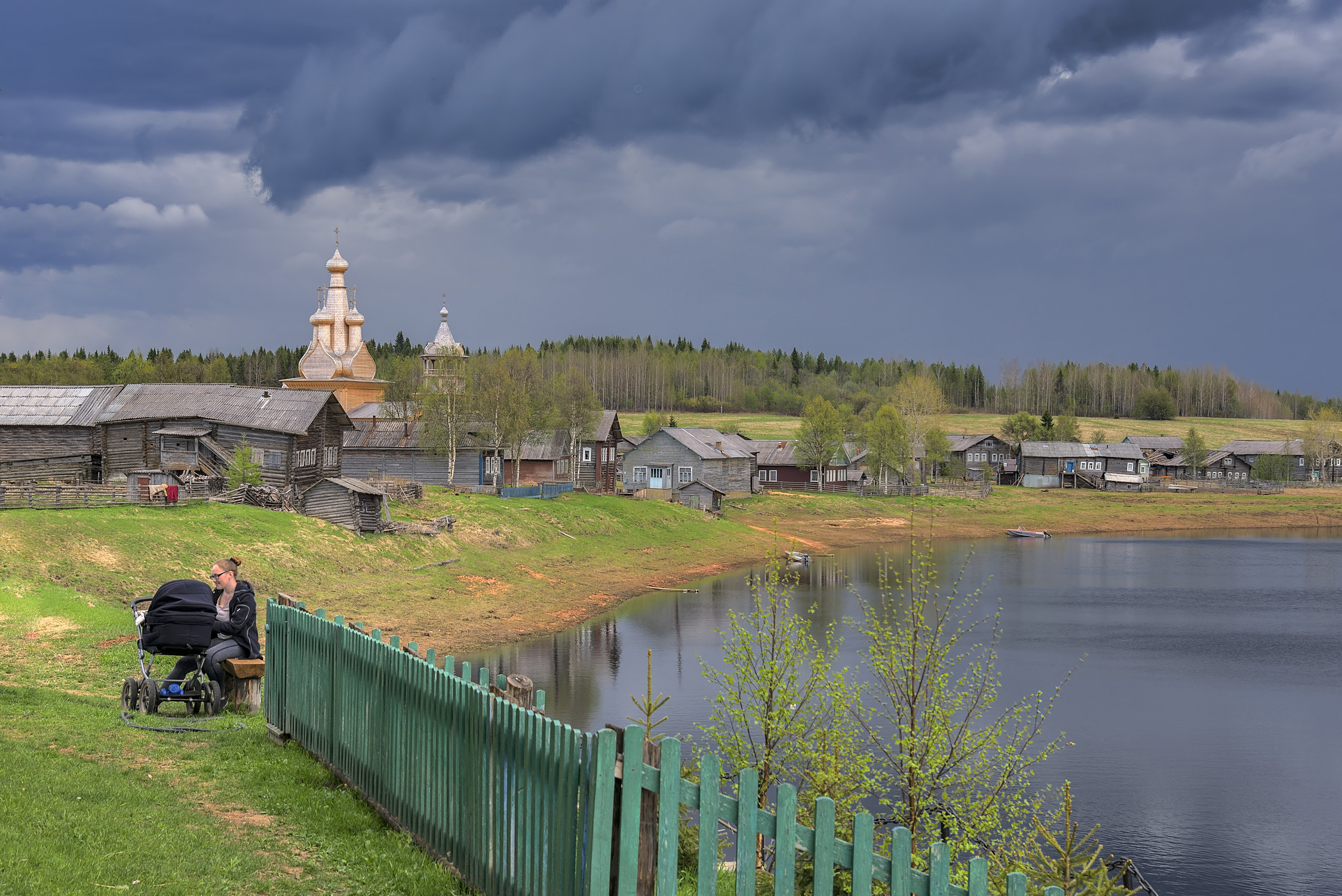 лето, река, деревня, колокольня, церковь, баня, Гармашов Сергей