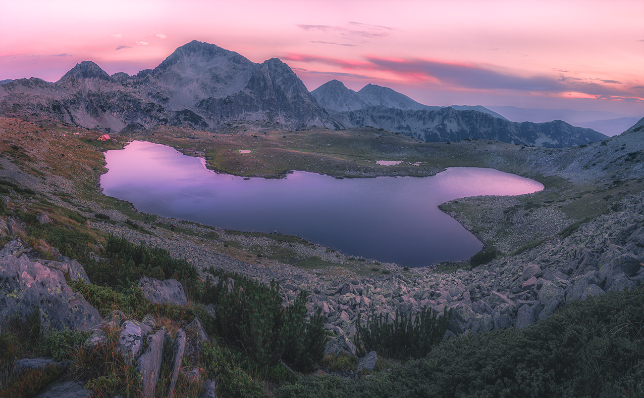 landscape, nature, scenery, lake, light, sunlight, evening, sunset, peak, hut, reflections, view, sky, mountain, pirin, пейзаж, озеро, горы, закат, Александър Александров