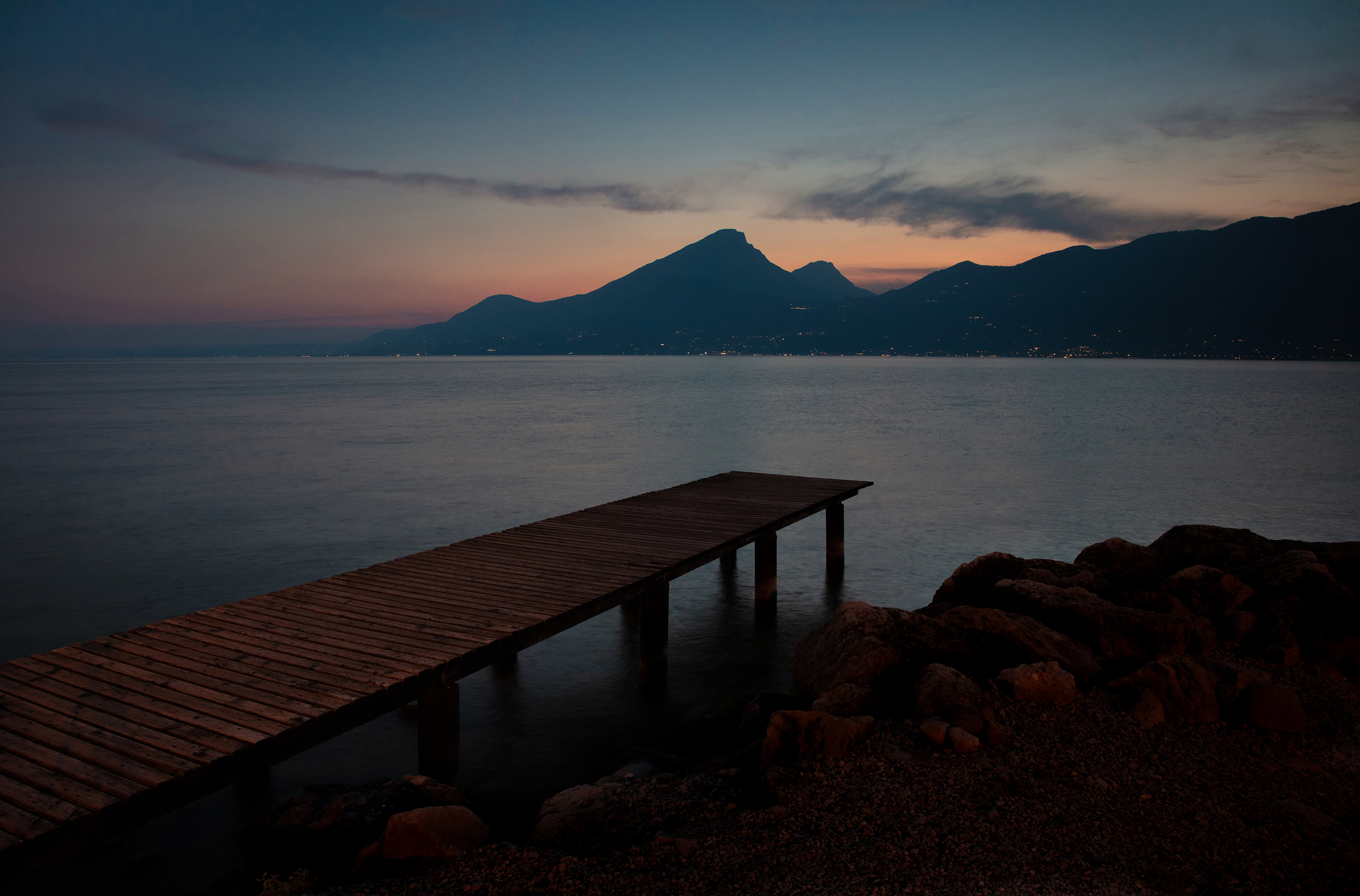 alps, mountains, italy, summer, see, sunset, garda, lake, bridge, platform,  Gregor