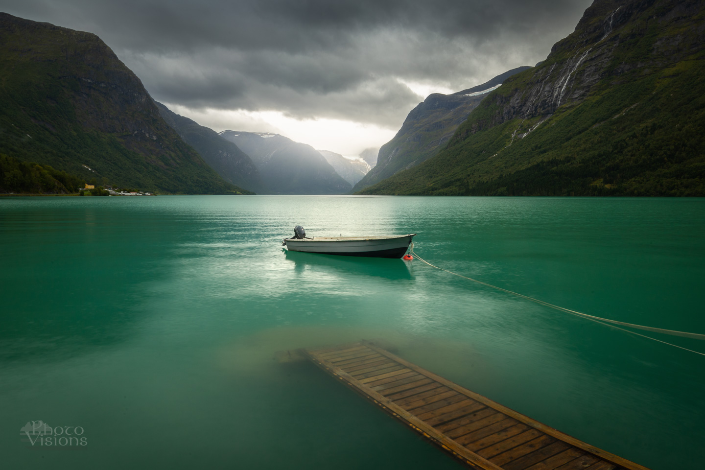 lake,mountains,ovatnet,norway,scandinavia,clouds,boat,jostedalsbreen,national park,, Photo Visions