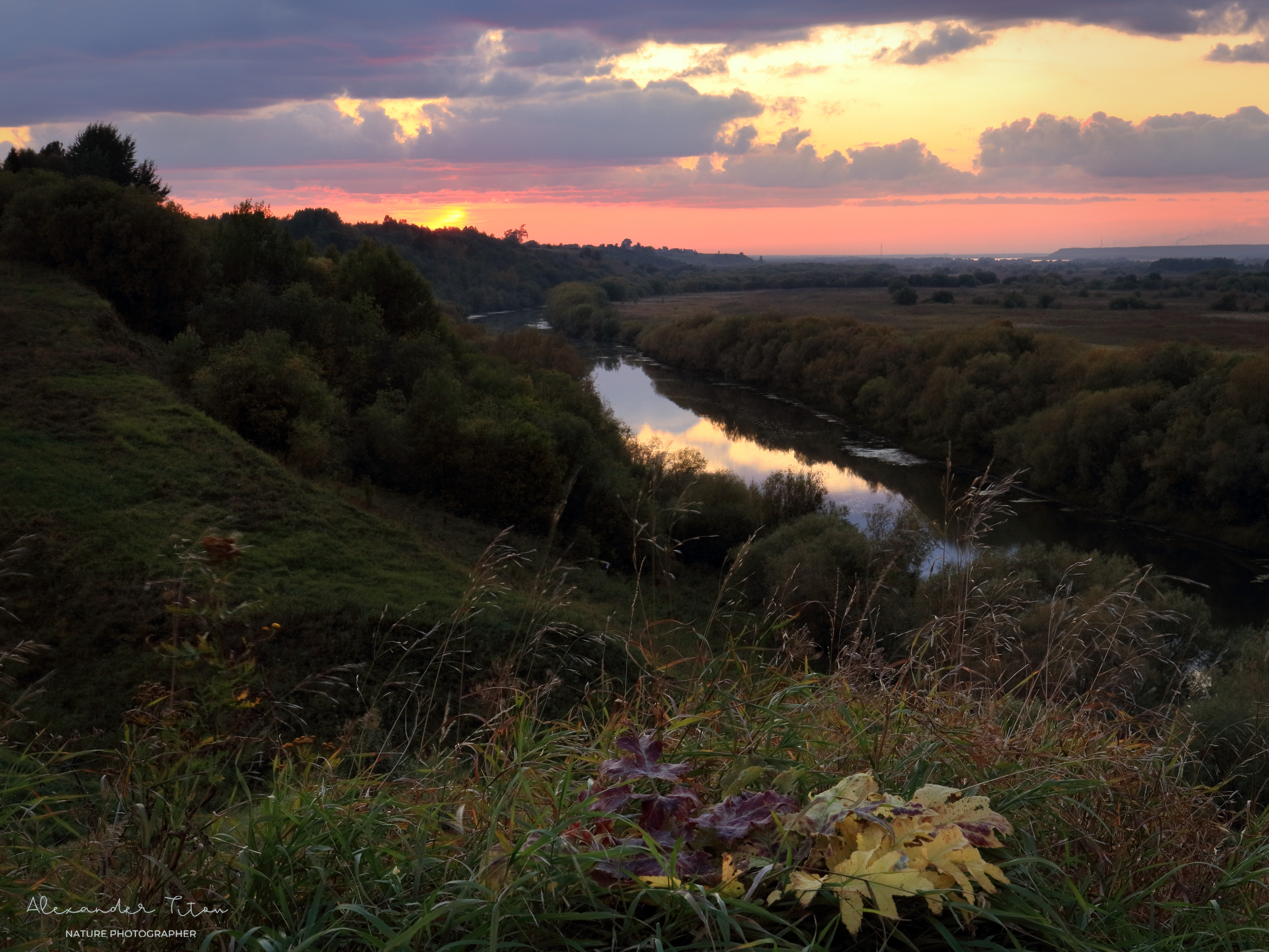 пейзаж, осень, вечер, природа, закат, река, небо, отражение, Титов Александр