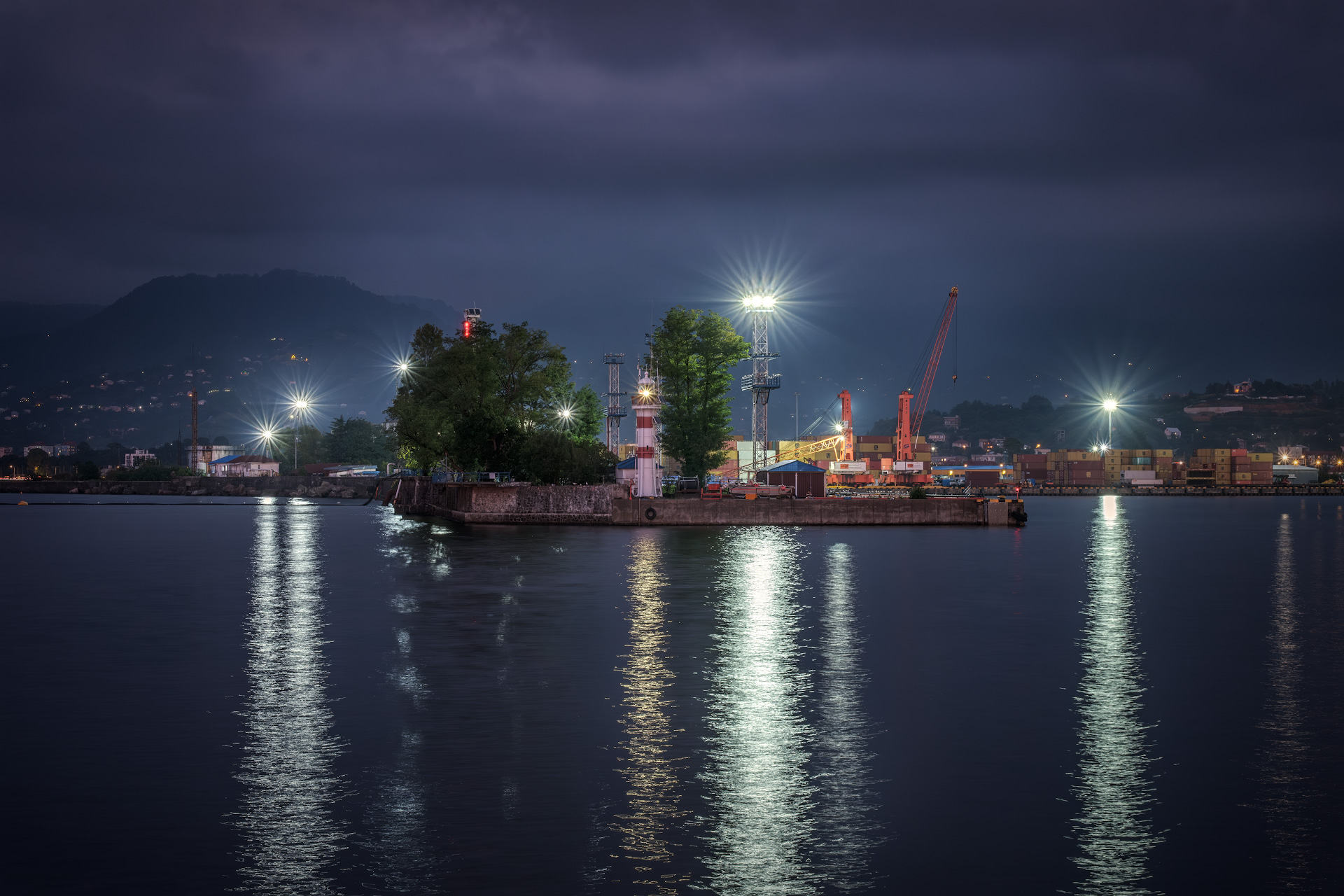 sundown, batumi, lighthouse, night, port, harbour, clouds, sea, weather, landscape, cityscape, scenery, travel, outdoors, caucasus, georgia, adjara, sakartvelo, chizh, Чиж Андрей