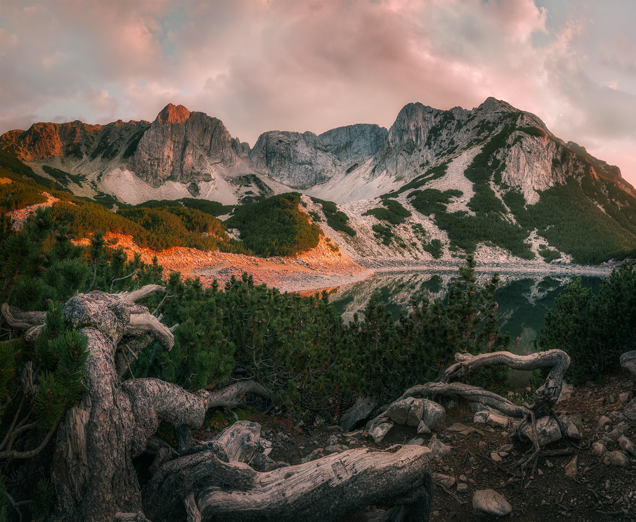 landscape, nature, scenery, summer, sunset, lake, reflection, clouds, mountain, peak, пейзаж, закат, горы, озеро, Александър Александров