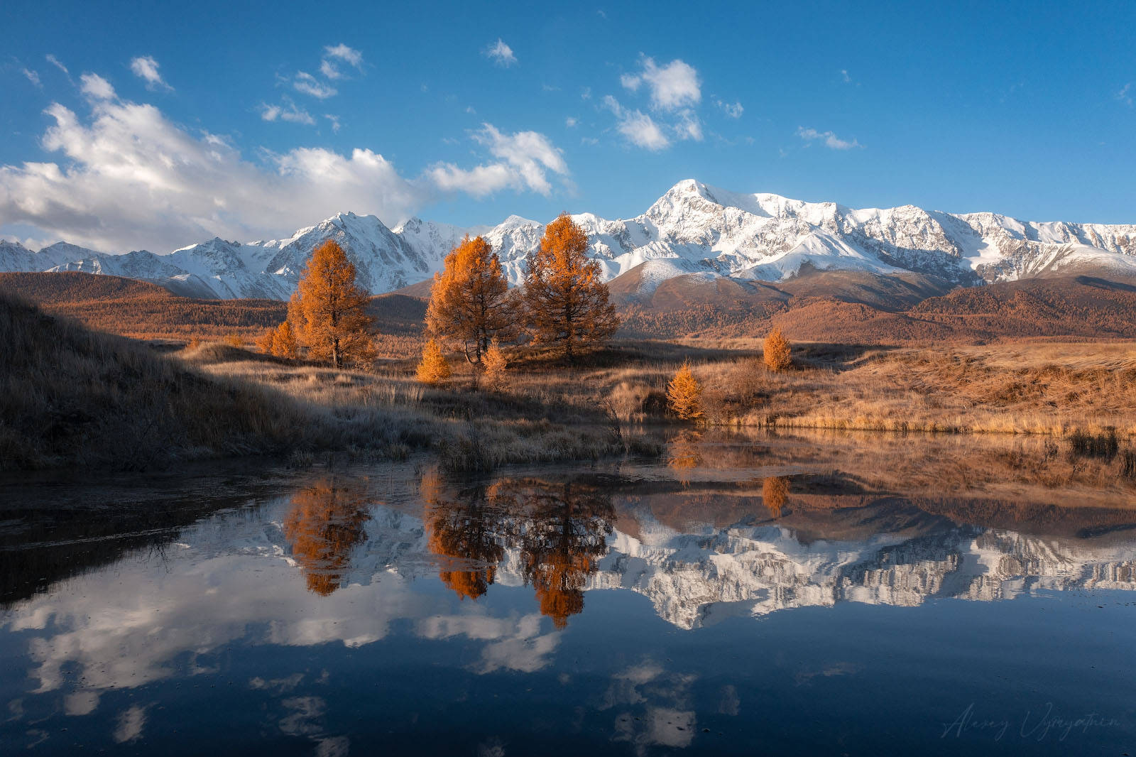 altay, drone, landscape, topview, autumn, snow, sun, lake, mirror, mountains, Алексей Вымятнин