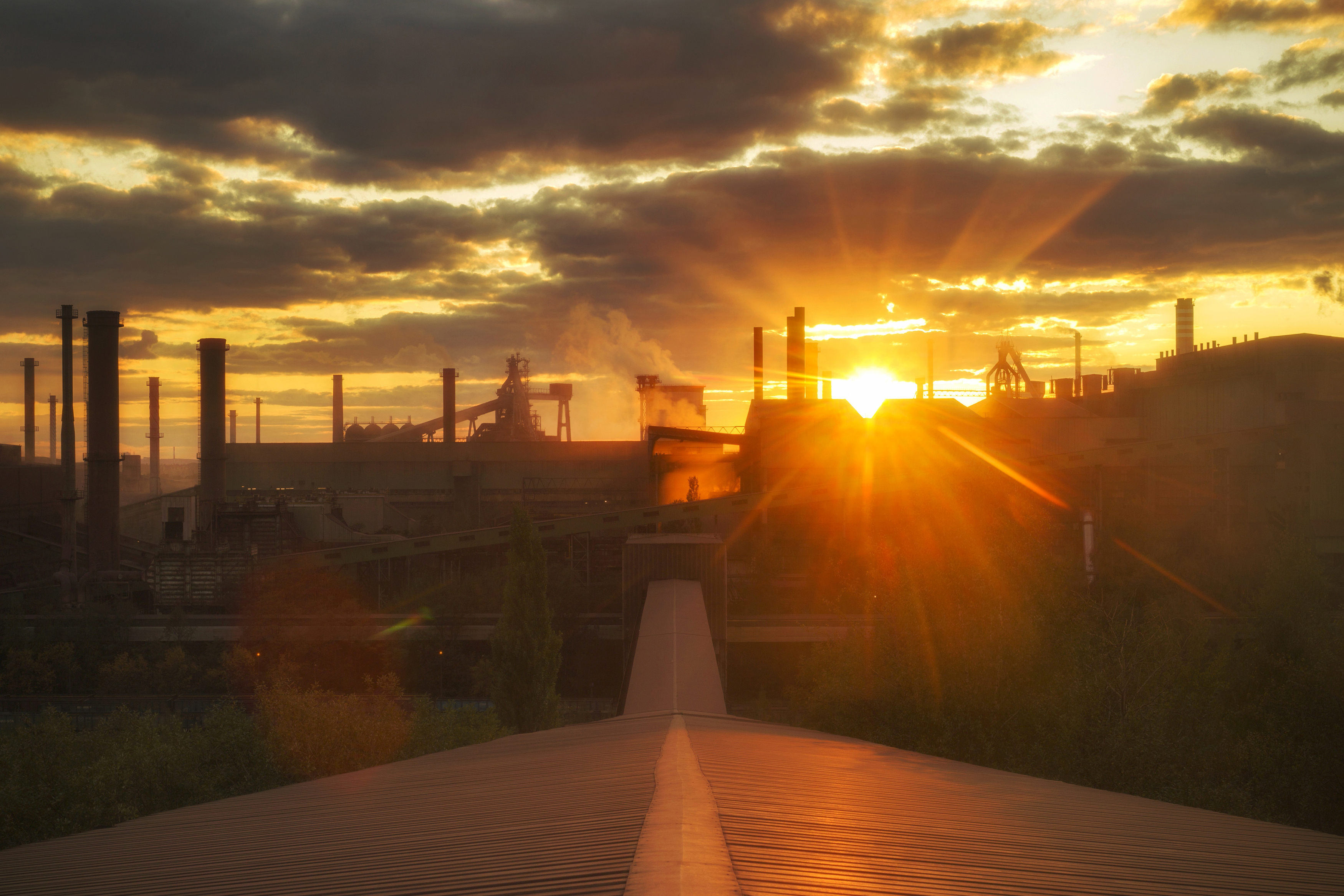 sunset, building, cloud, sky, industry, nature, chimneys, ironwork, steel, steelworks, arcelormittal, poland, landscape, Damian Cyfka