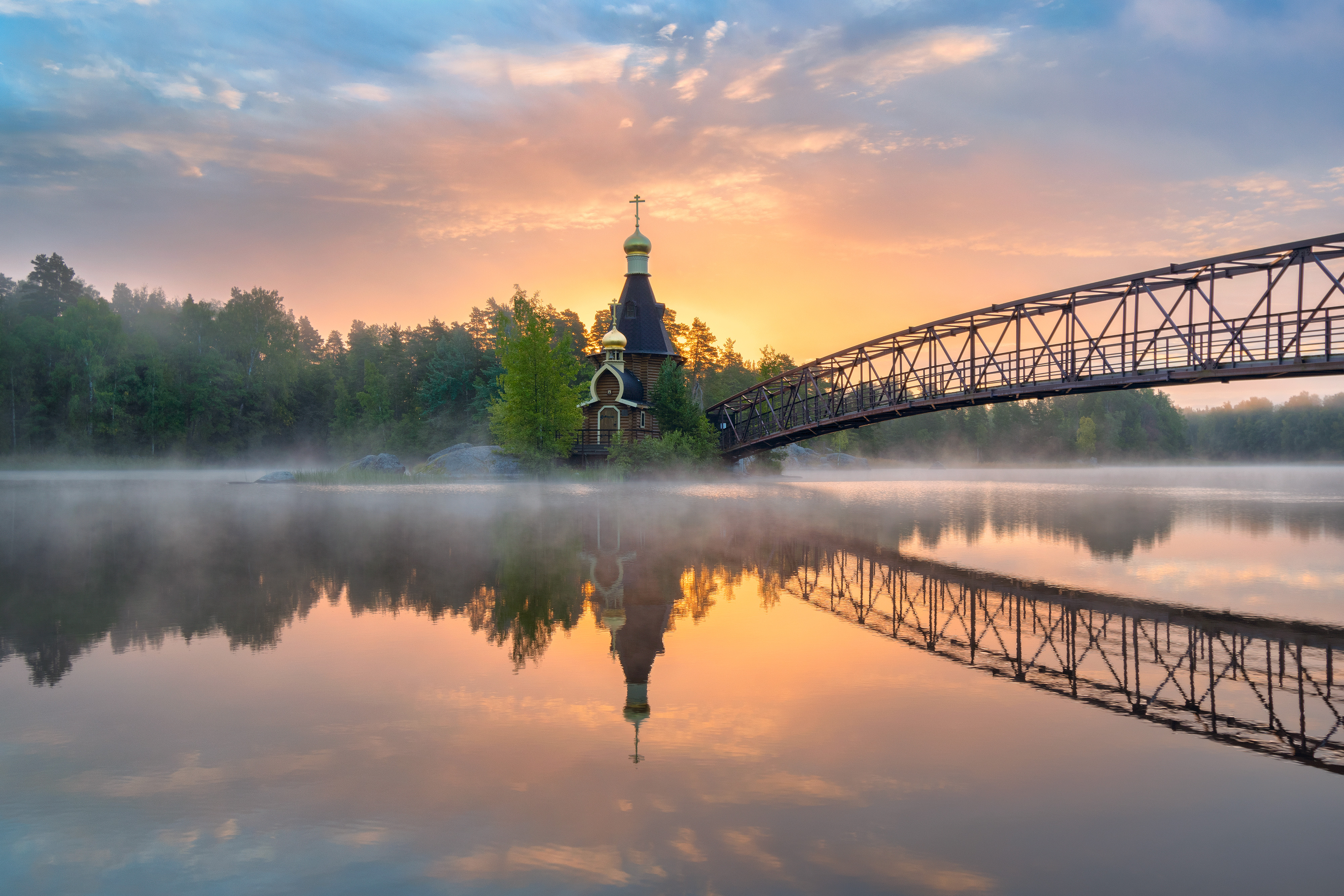 церковь , храм , рассвет , вуокса , церковь андрея первозванного , ленинградская область , туман, Черкасов Александр