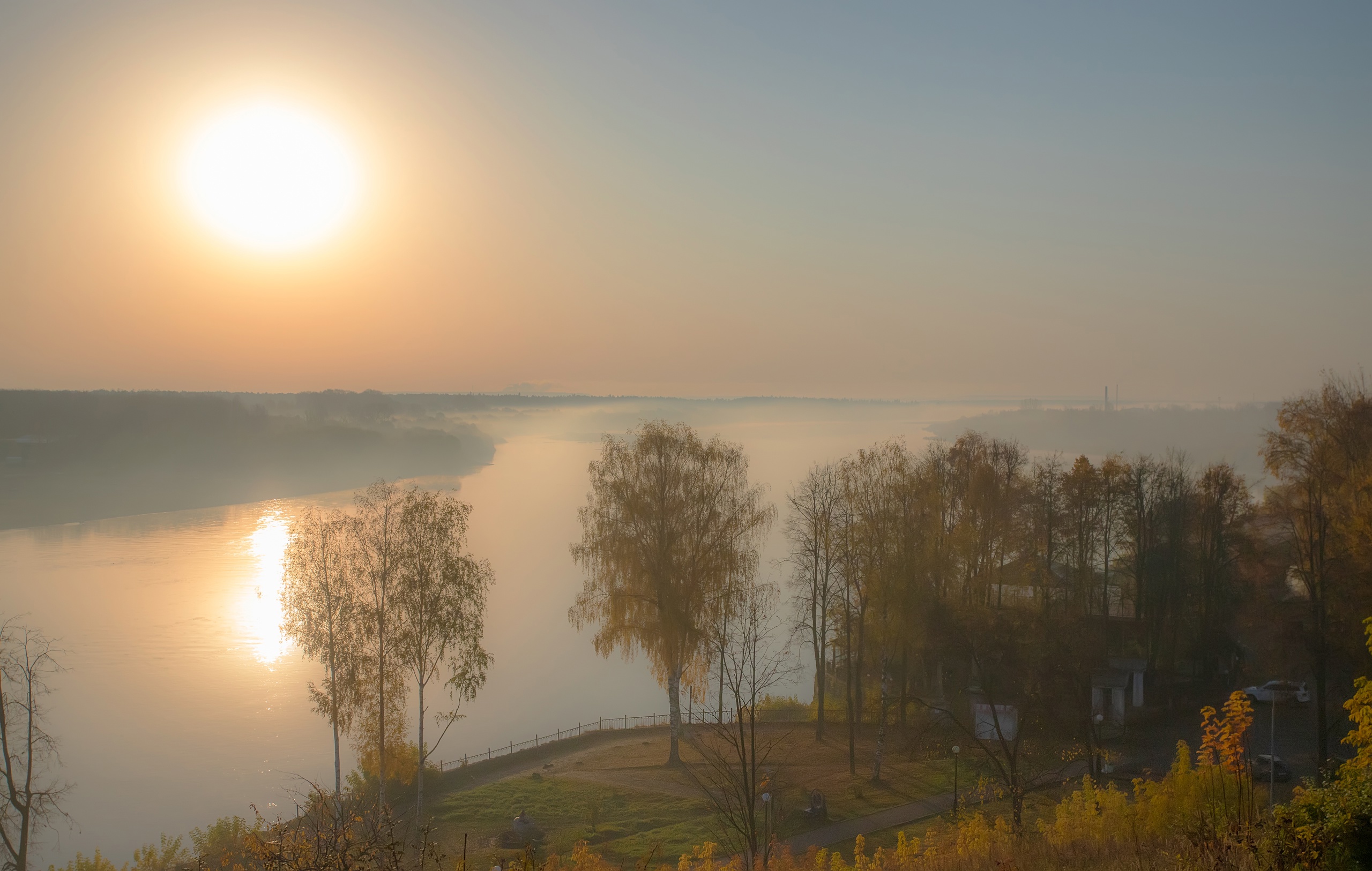 река, туман, осень, восход, Широких Александр