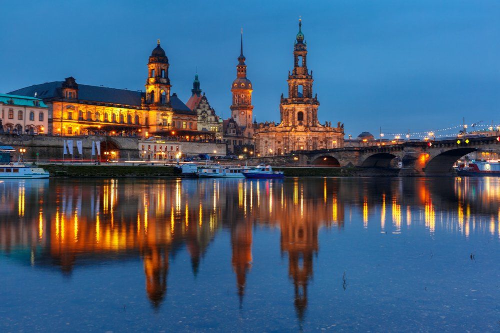 night;, embankment;, river;, elbe;, dresden;germany;, reflections;, gold;, blue, hour, Коваленкова Ольга