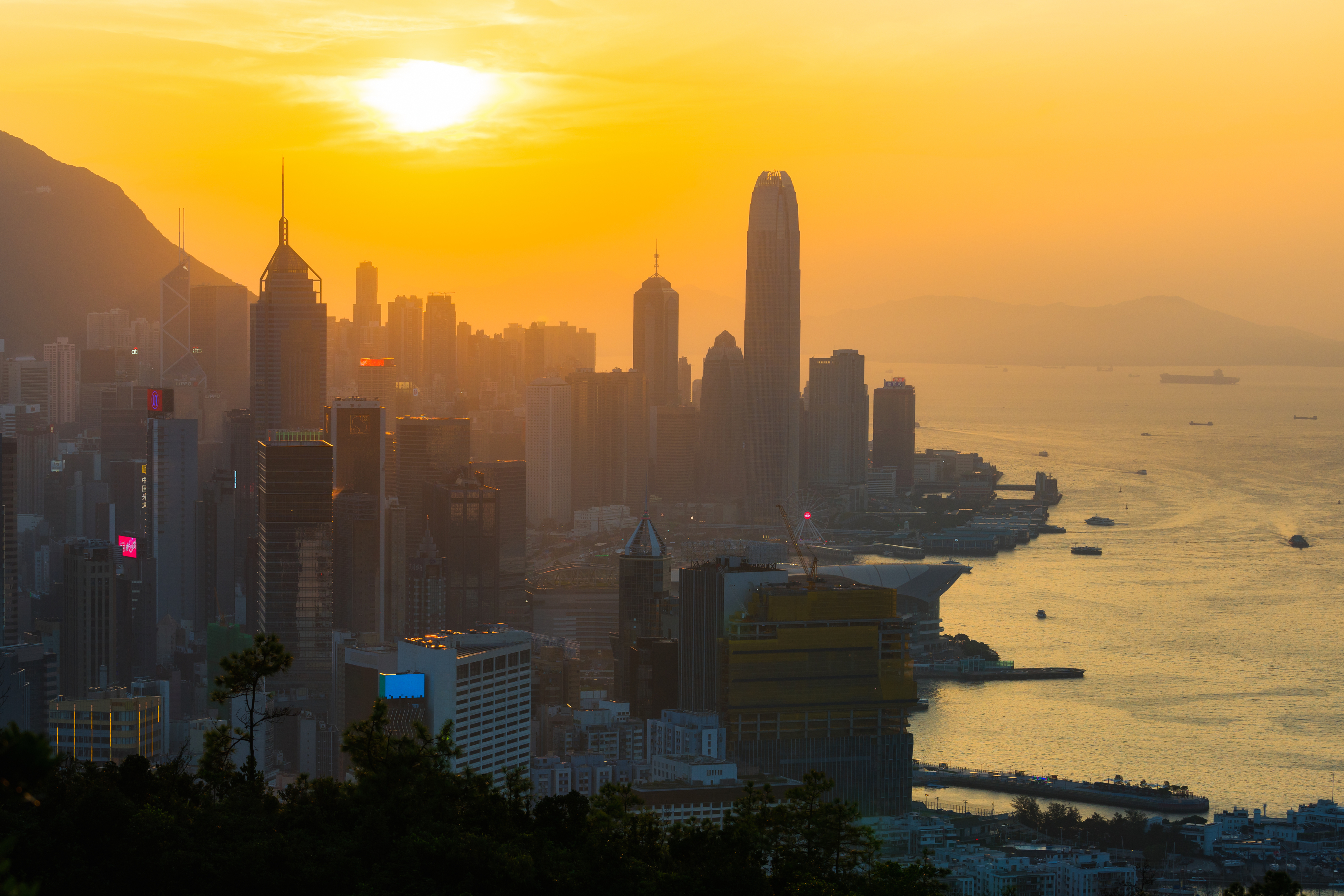 cityscapes, architecture, hongkong, hk, china, sunset, skyscrapers, городской пейзаж, архитектура, Tsybenko Kirill