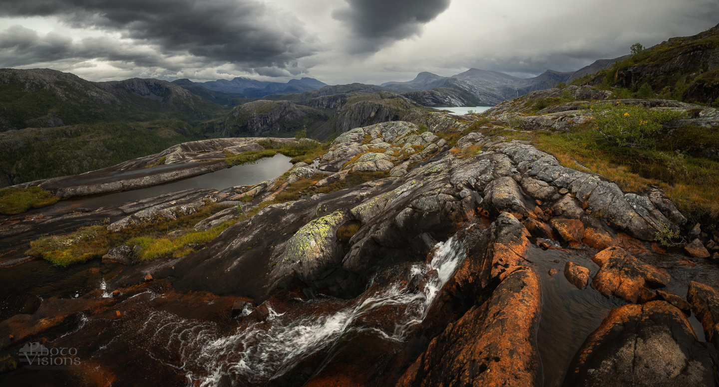 norway,rago,national park,mountains,landscape,rocks,stream,waterfall,panoramic, Photo Visions