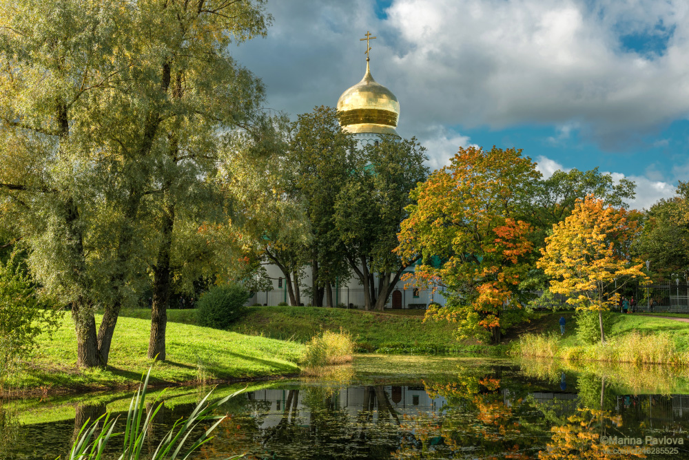 город, архитектура, город пушкин, городской пейзаж, осенний пейзаж, царское село, фермский парк, собор феодоровской иконы божией матери, храм, золотая осень, пригороды петербурга, Павлова Марина