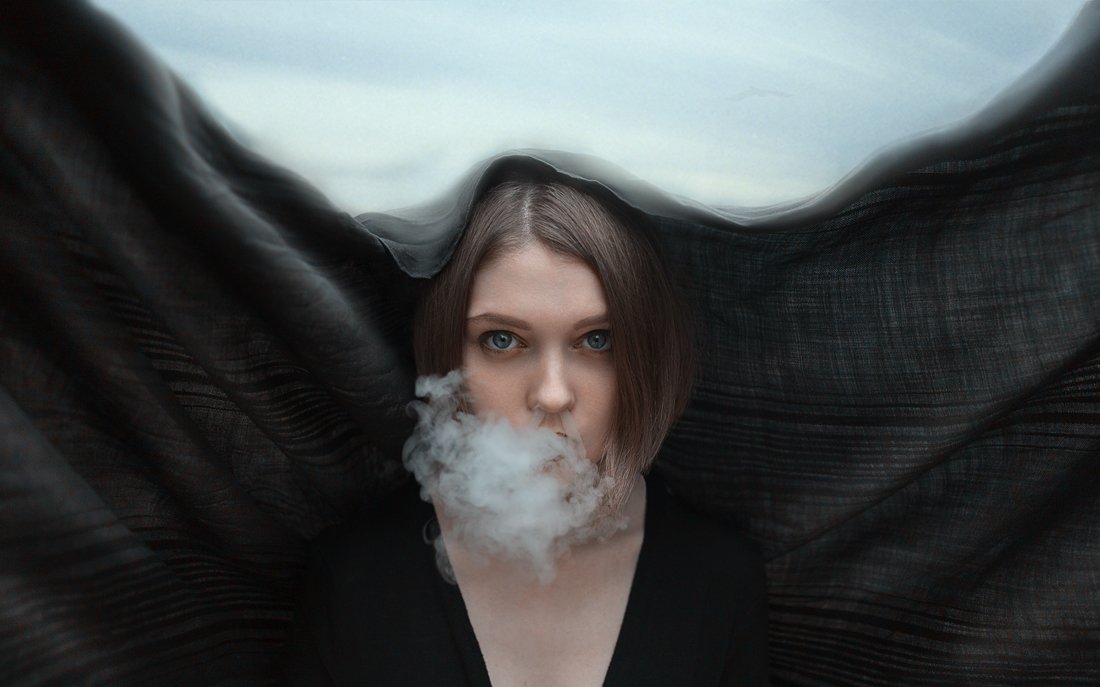 портрет, утро, девушка, дым, Филипп Рабачев