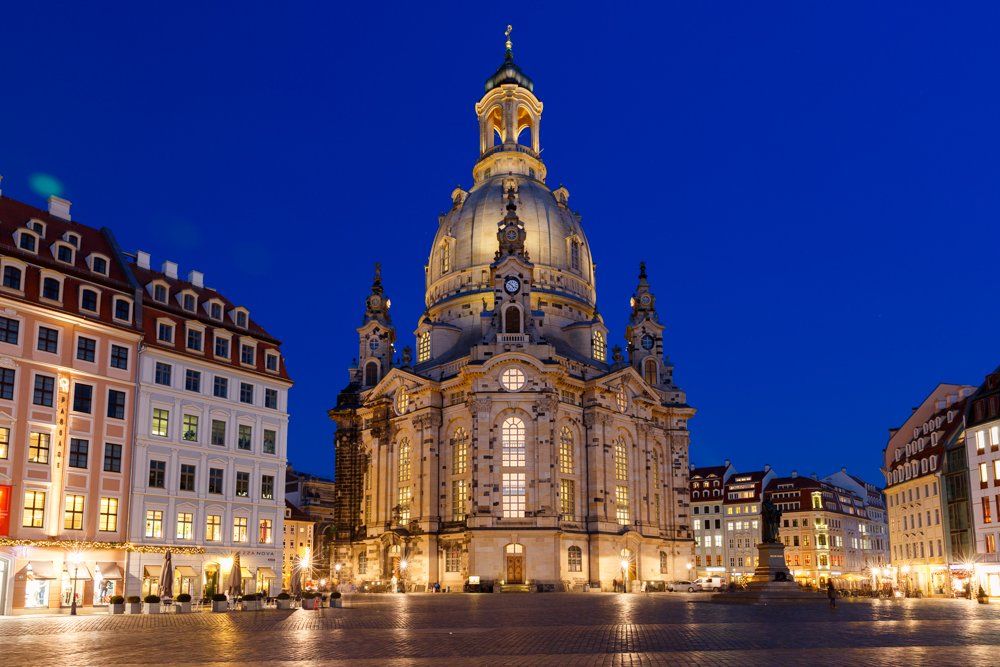 Night; Frauenkirche; church ; Dresden; Germany; gold; blue hour, Коваленкова Ольга