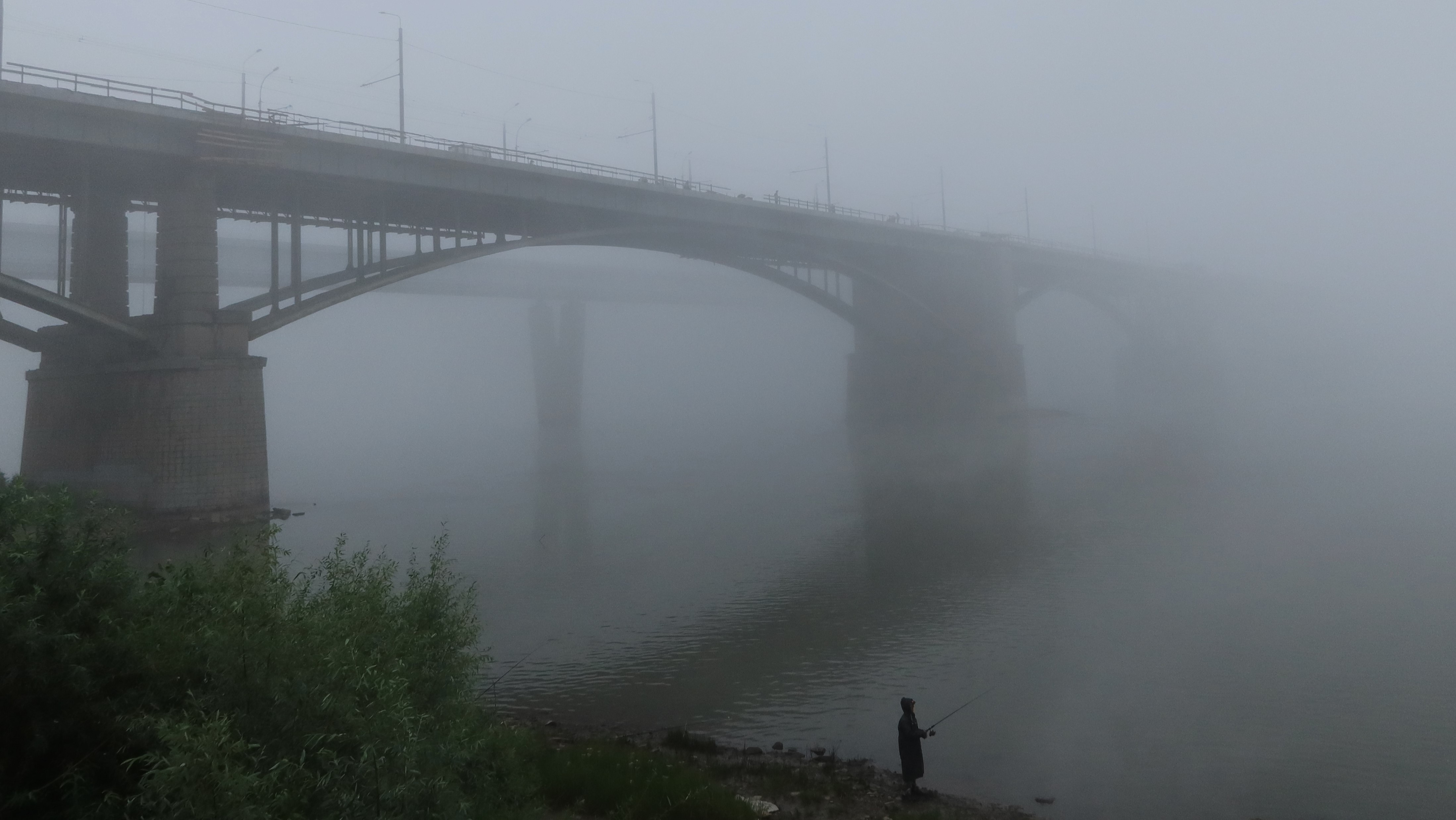 туман,утро,рыбак,мост,берег, Козлова Галина