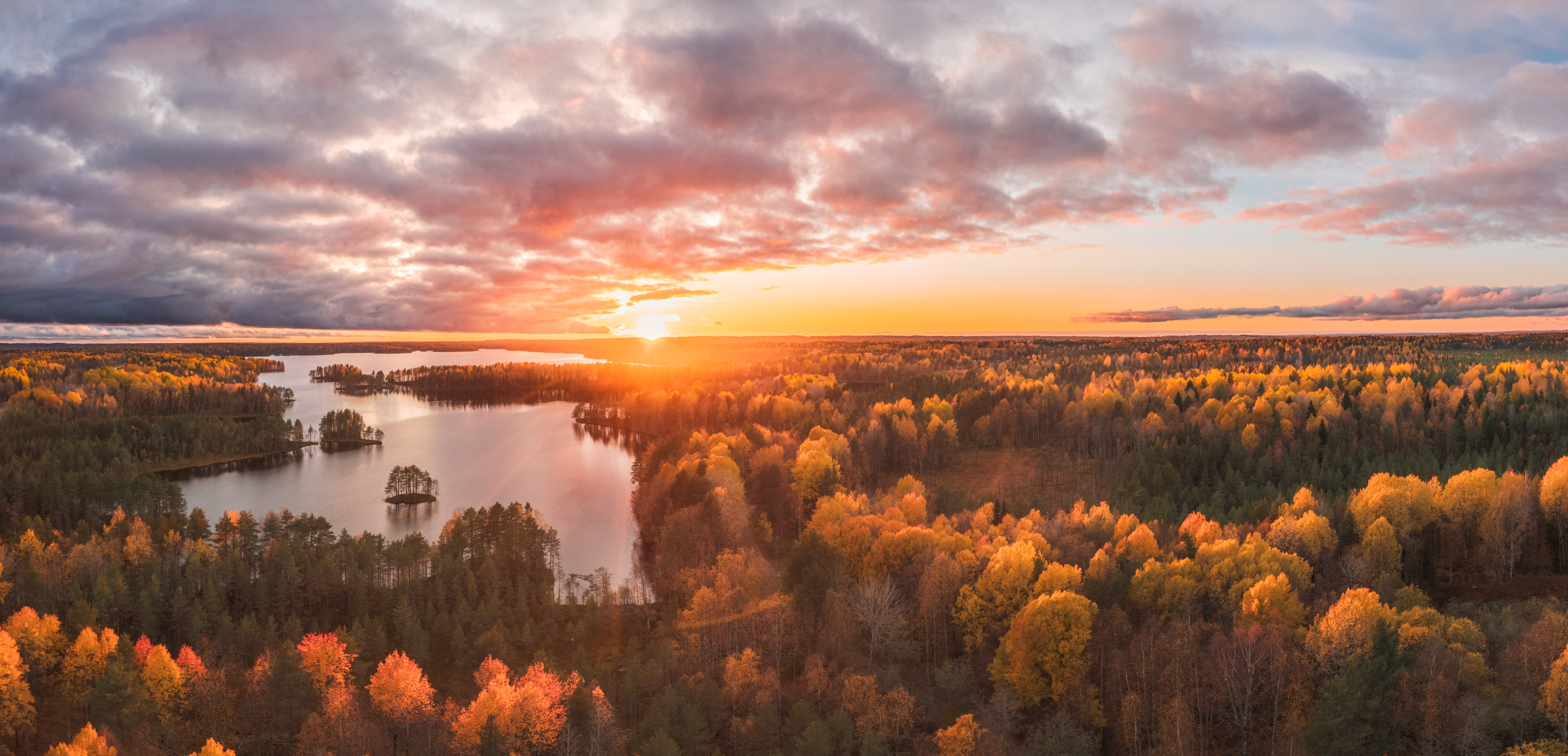 Осень, закат, озеро, лес, Denis Koshkin