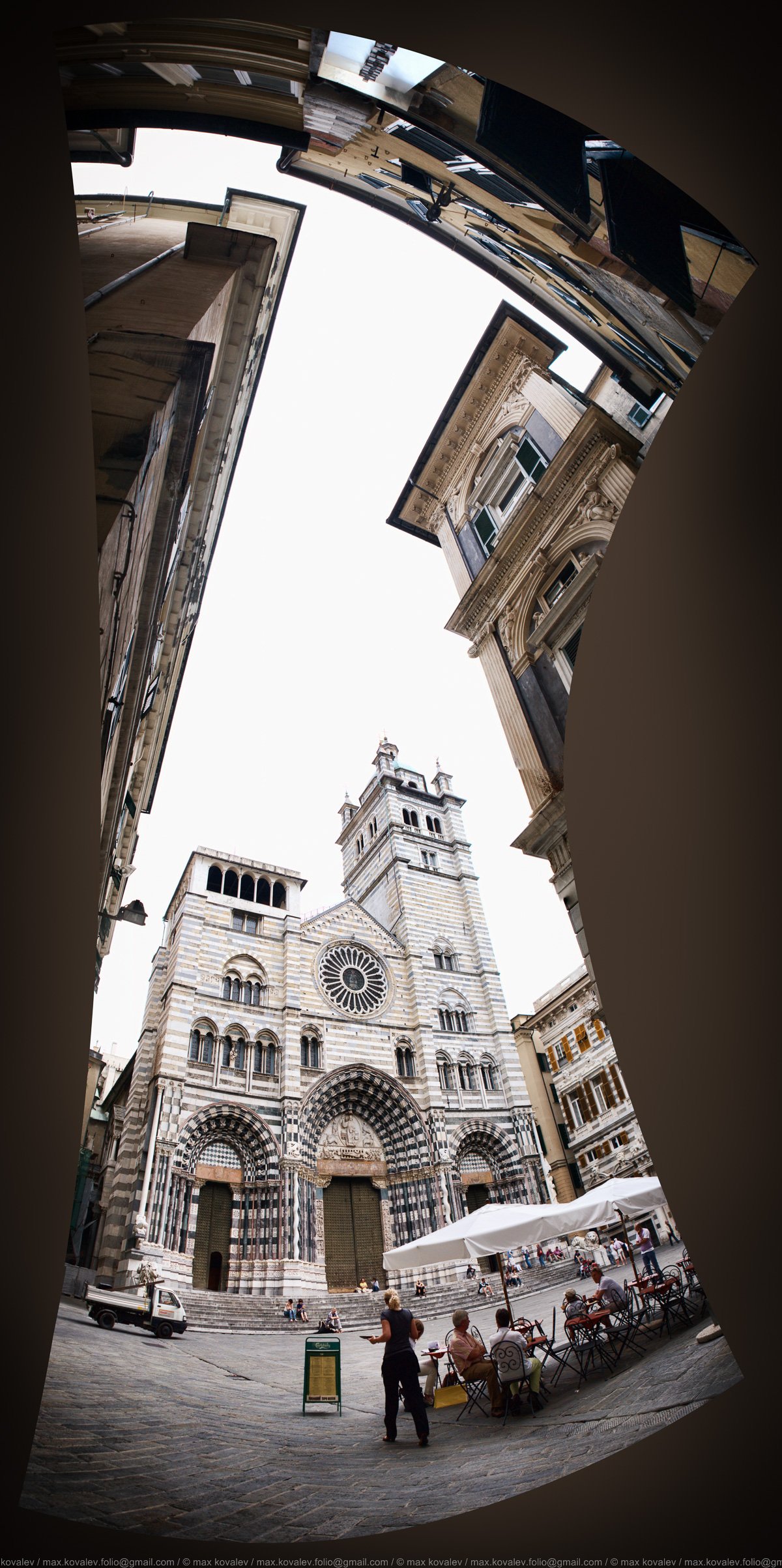 Genova, Italy, San Lorenzo, cafe, cathedral, panorama, square, vertical, Генуя, Италия, Сан Лоренцо, вертикаль, кафе, панорама, площадь, собор, Максим Ковалёв