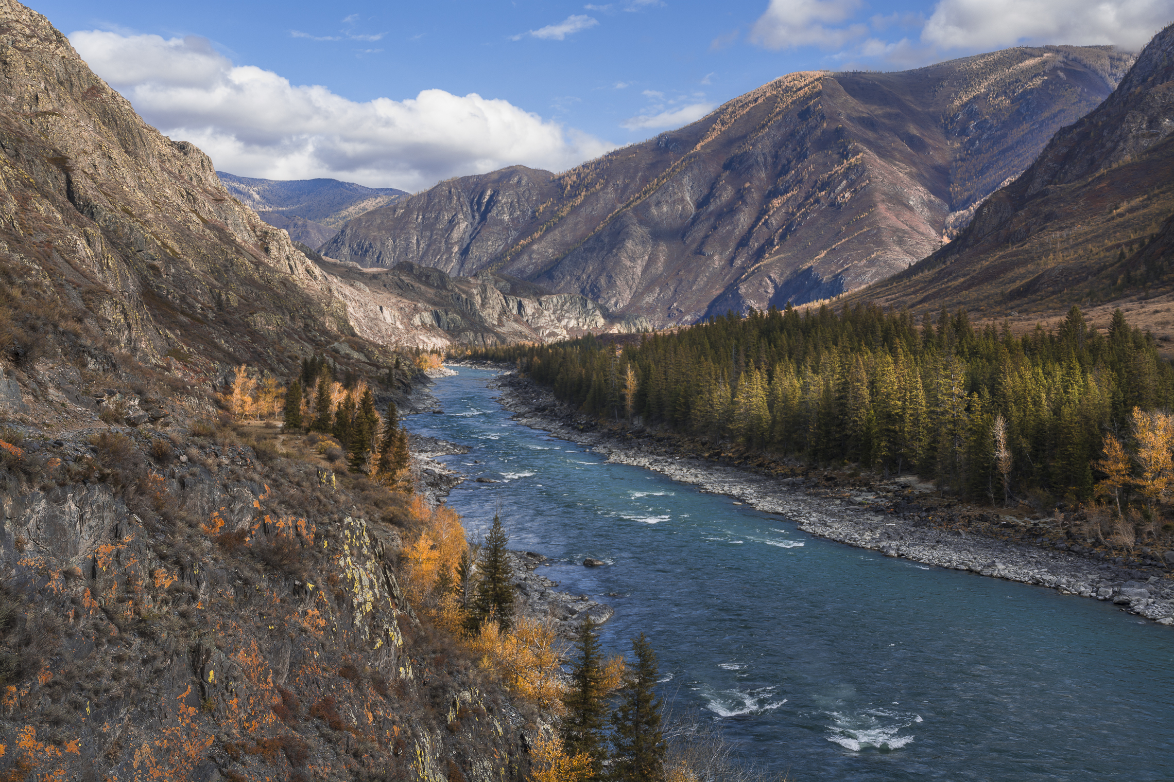 россия, горный алтай, река катунь, осень, осенние краски, цвет реки, Андрей Поляков