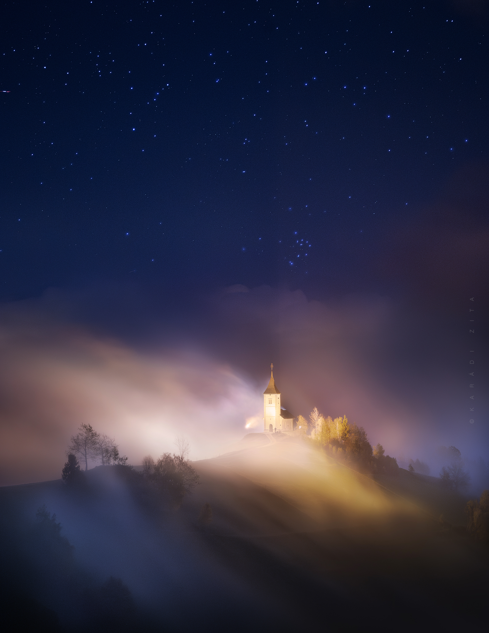 slovenia, longexpo, chapel, church, landscape, nightphotography, sky, stars, mountains, mountainscape,, Karádi Zita