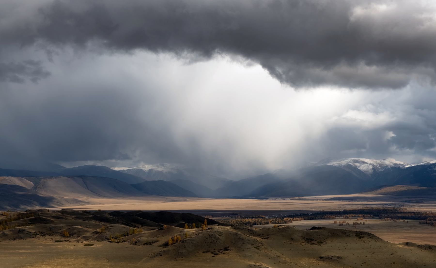 алтай, осень, пасмурно, снеговая туча, курайская степь, Фомина Марина