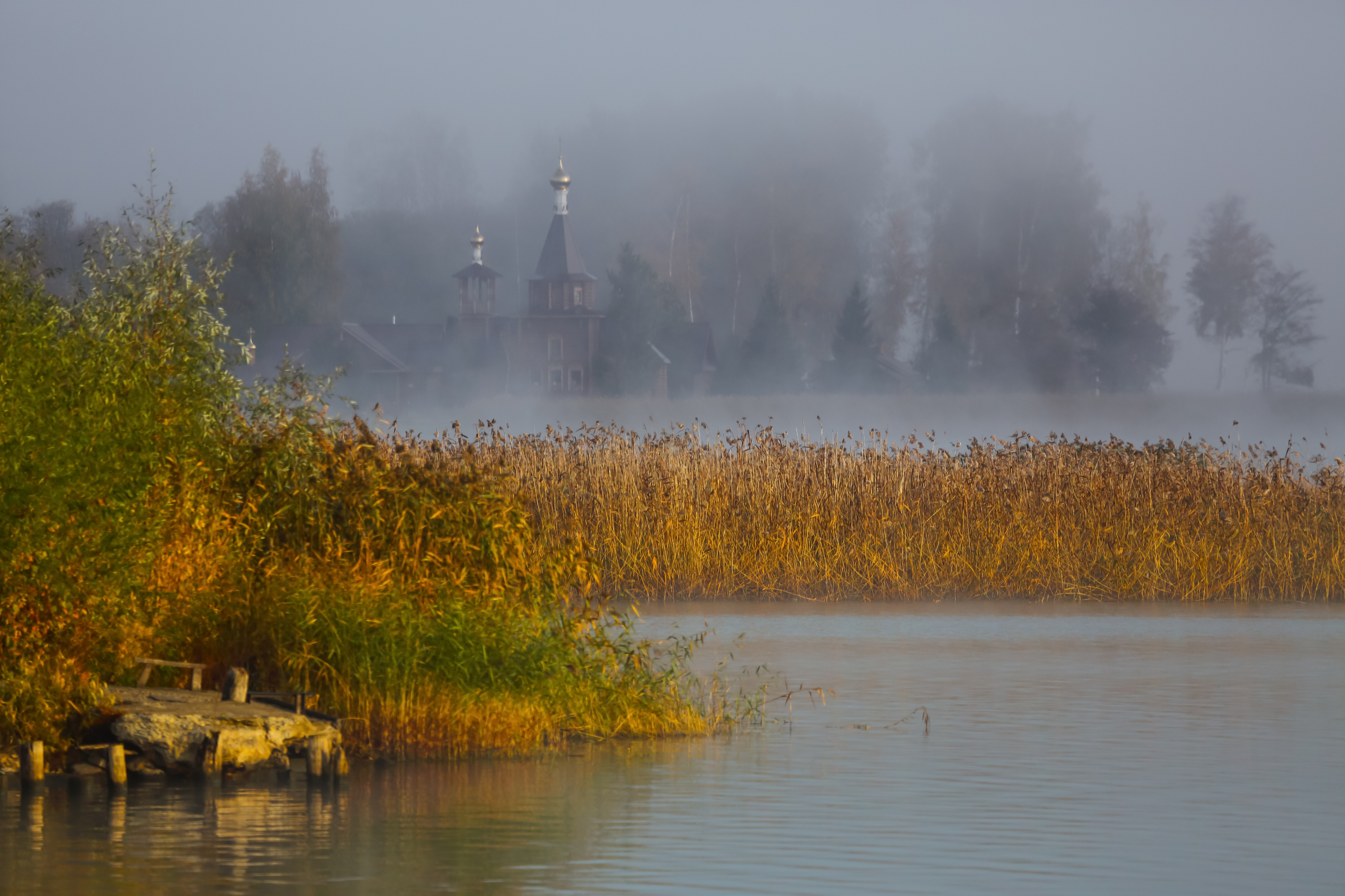 туман, пейзаж, вода, утро, , храм, церковь, Мурзинов Виктор