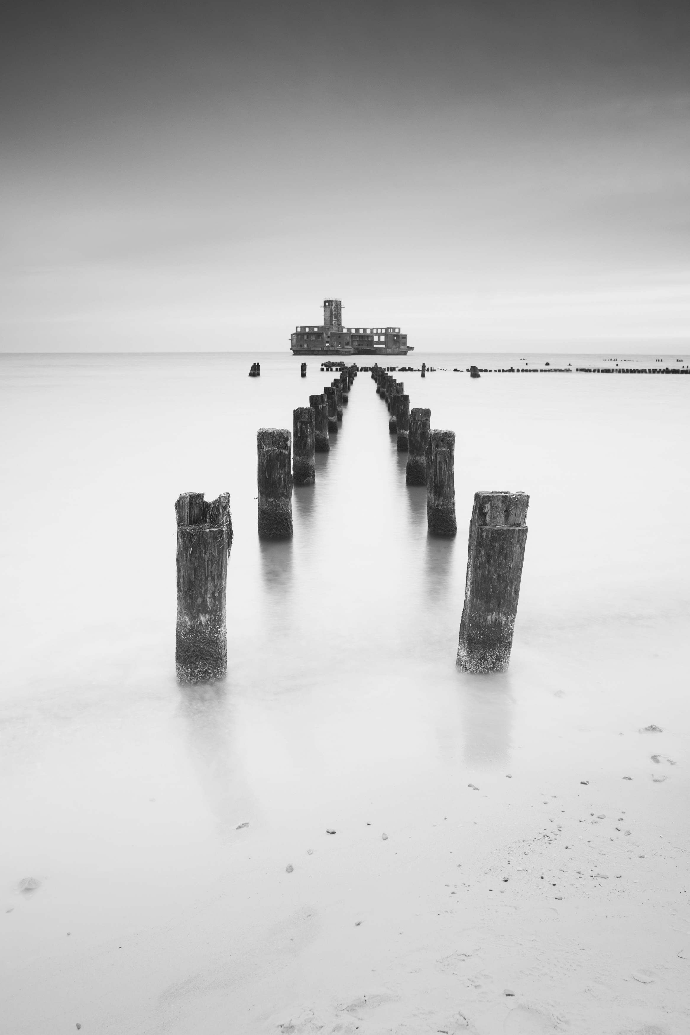 Sea, Nature, Beach, Sky, Water, Baltic, Gdynia, Poland, Long-exposure, Monochrome, Damian Cyfka