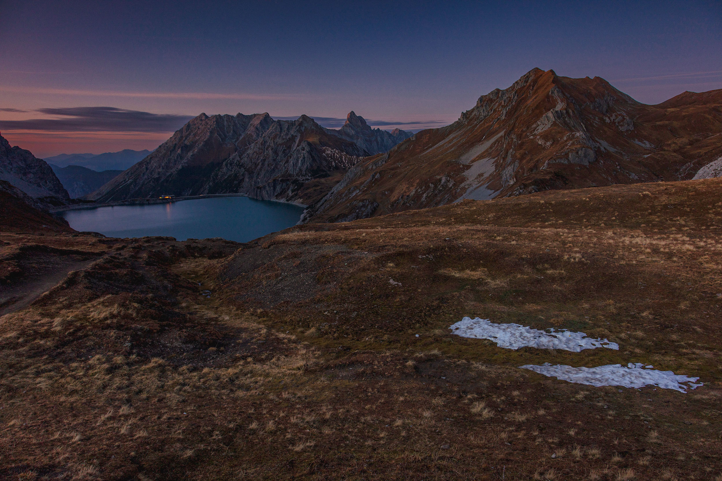 alps, mountains, winter, see, sunrise, sunset, landscape, lake,  Gregor