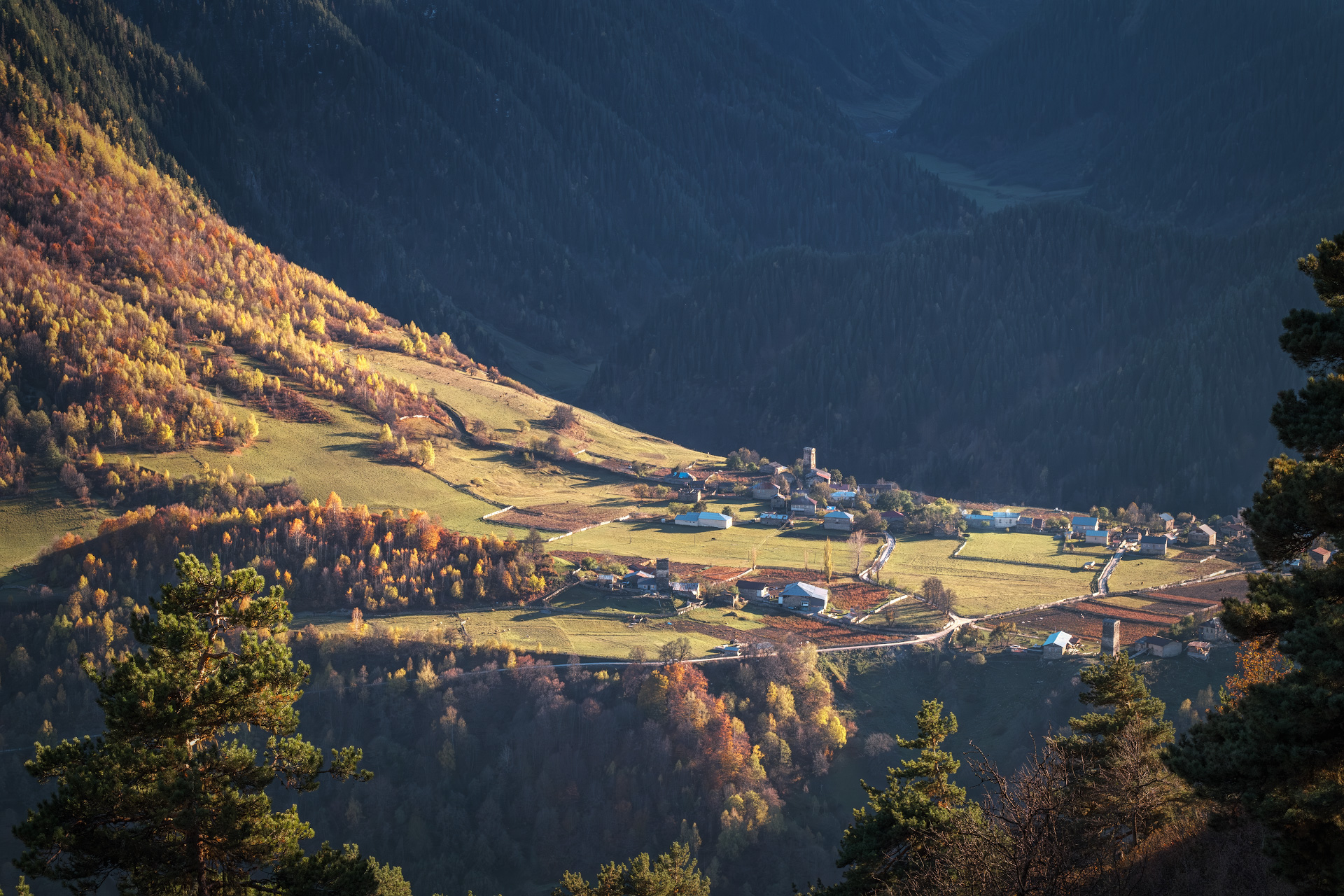 svaneti, zegani, village, mountains, autumn, fall, sunset, high, landscape, scenery, travel, outdoors, georgia, sakartvelo, caucasus, chizh, Чиж Андрей