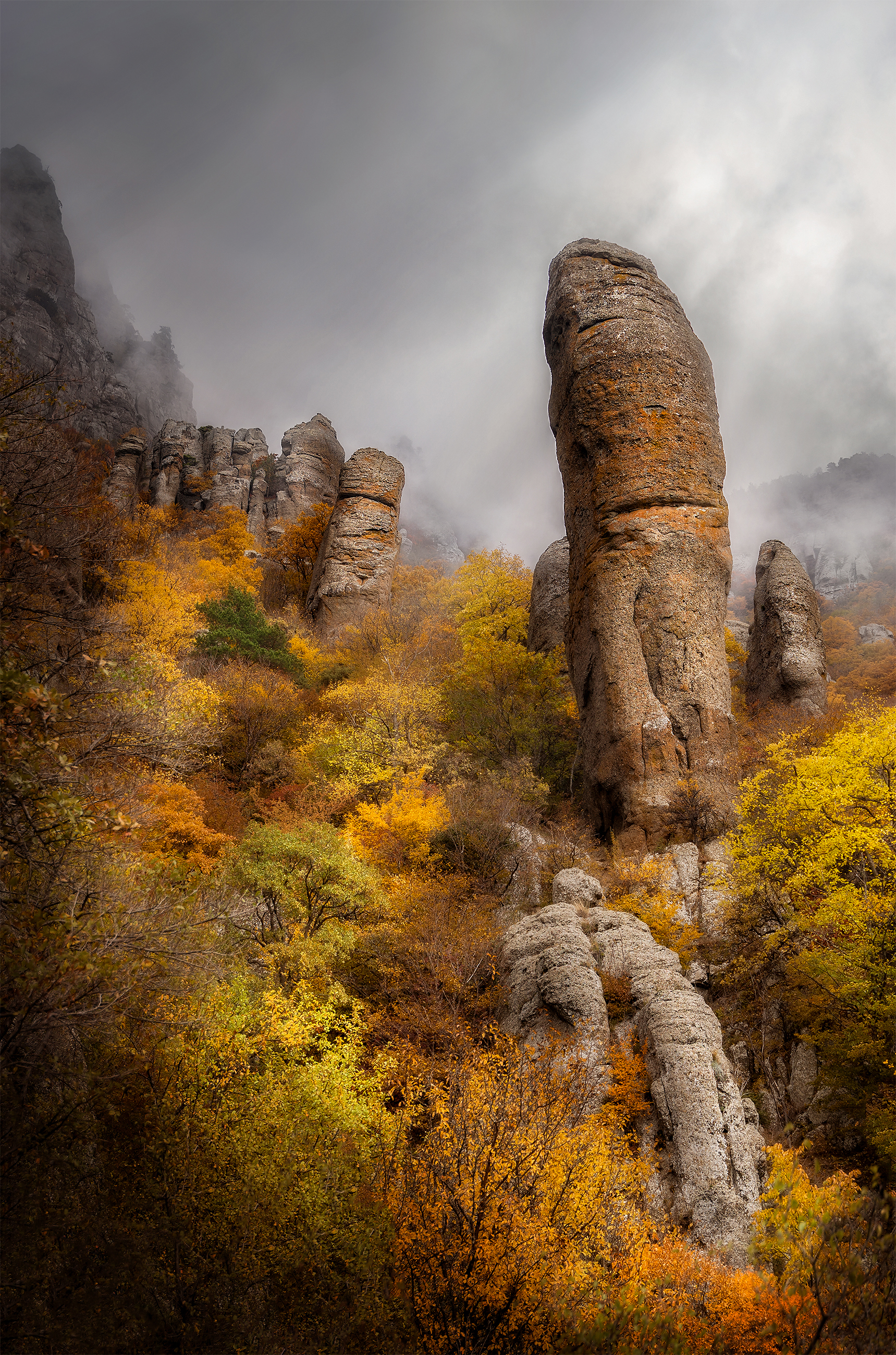 пейзаж, крым, долина приведений, осень, камни, скалы, горы, туман, лес, Макс Яковенко