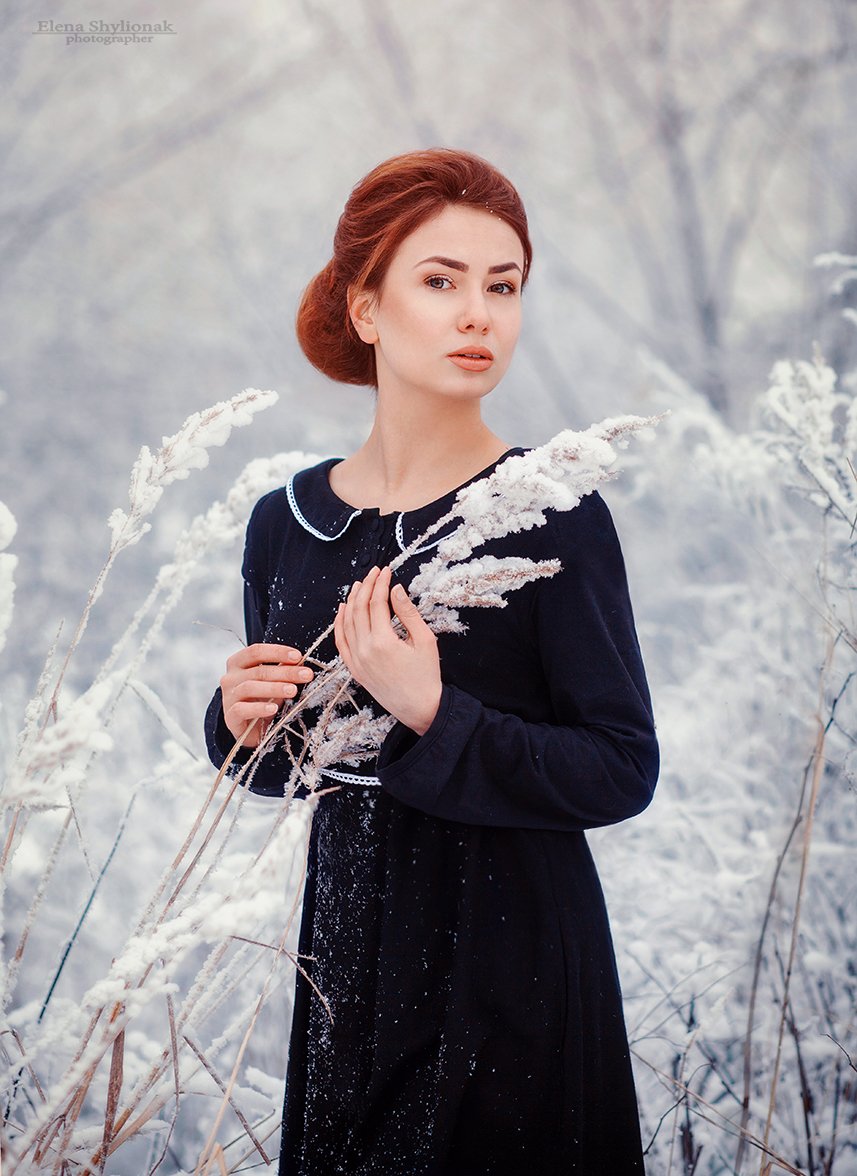 девушка, зима, зимний портрет, черное платье. ретро, винтаж, снег, природа, Шиленок Елена