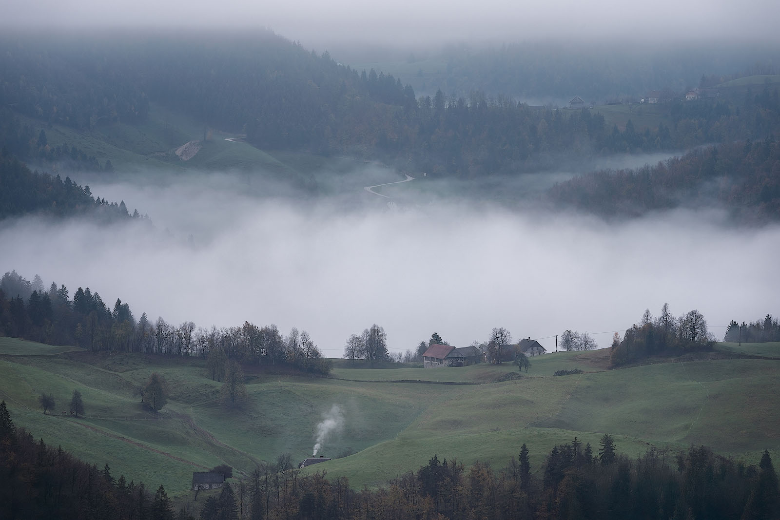 slovenia, autumn, landscape, foggy, mist, Алексей Вымятнин