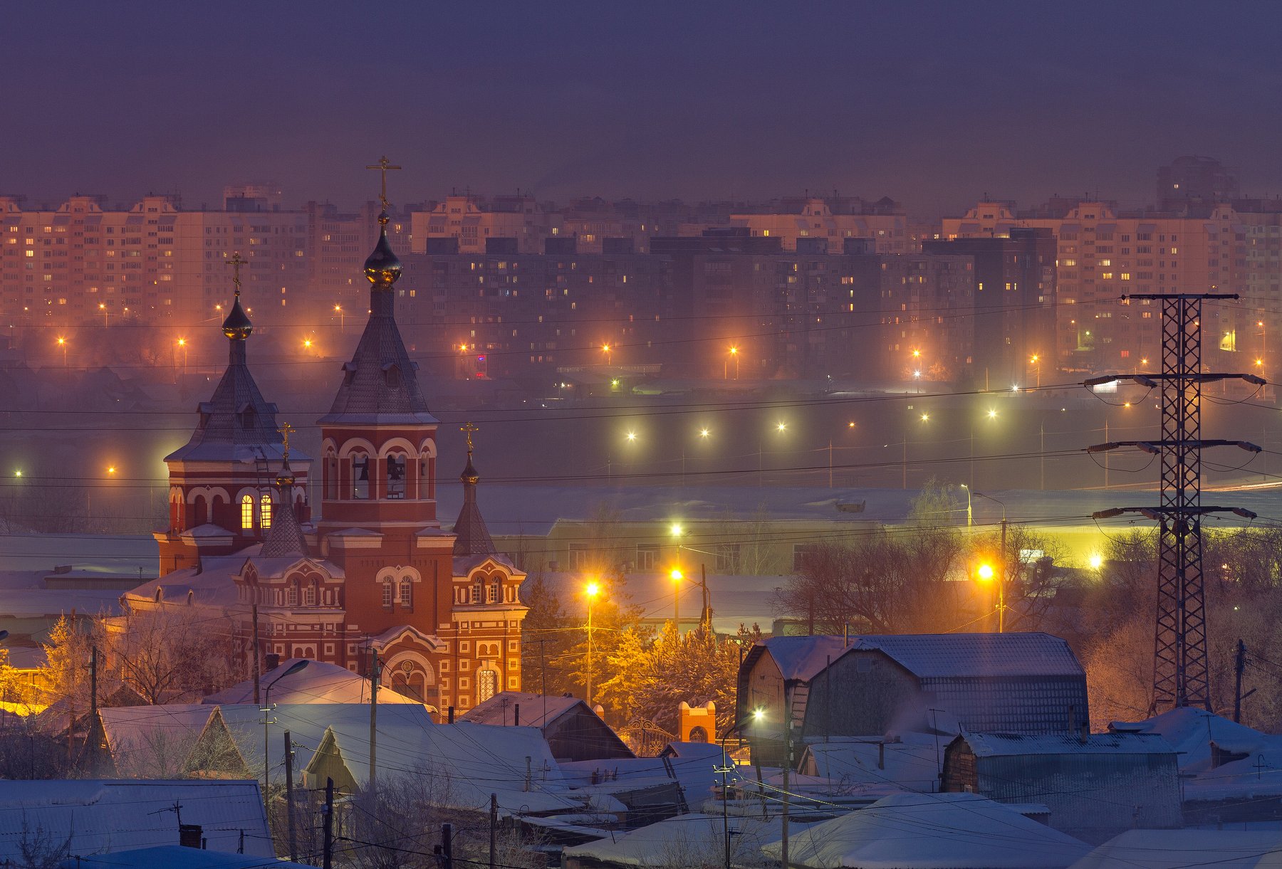 Омск, закат, храм, церковь, город, urban exploration, пейзаж, зима, снег, Новый Год, Голубев Алексей