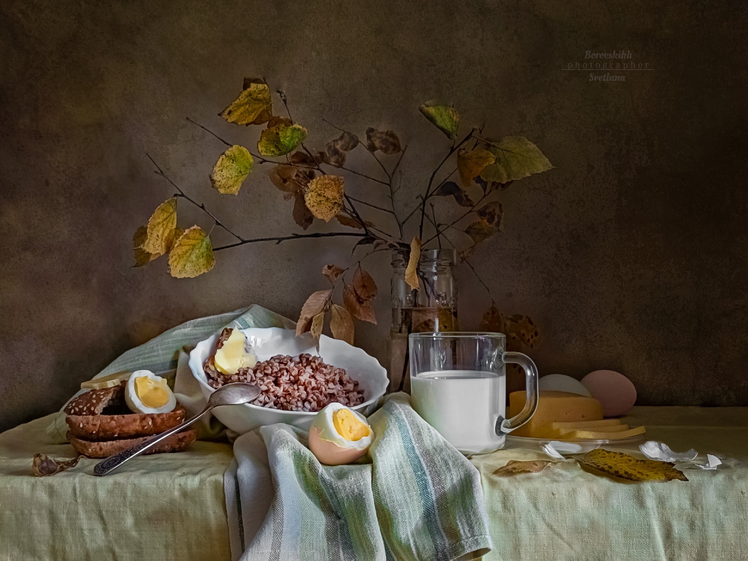 натюрморт, ваза, ветки, завтрак, каша, food_photo, фото на телефон, Боровских Светлана