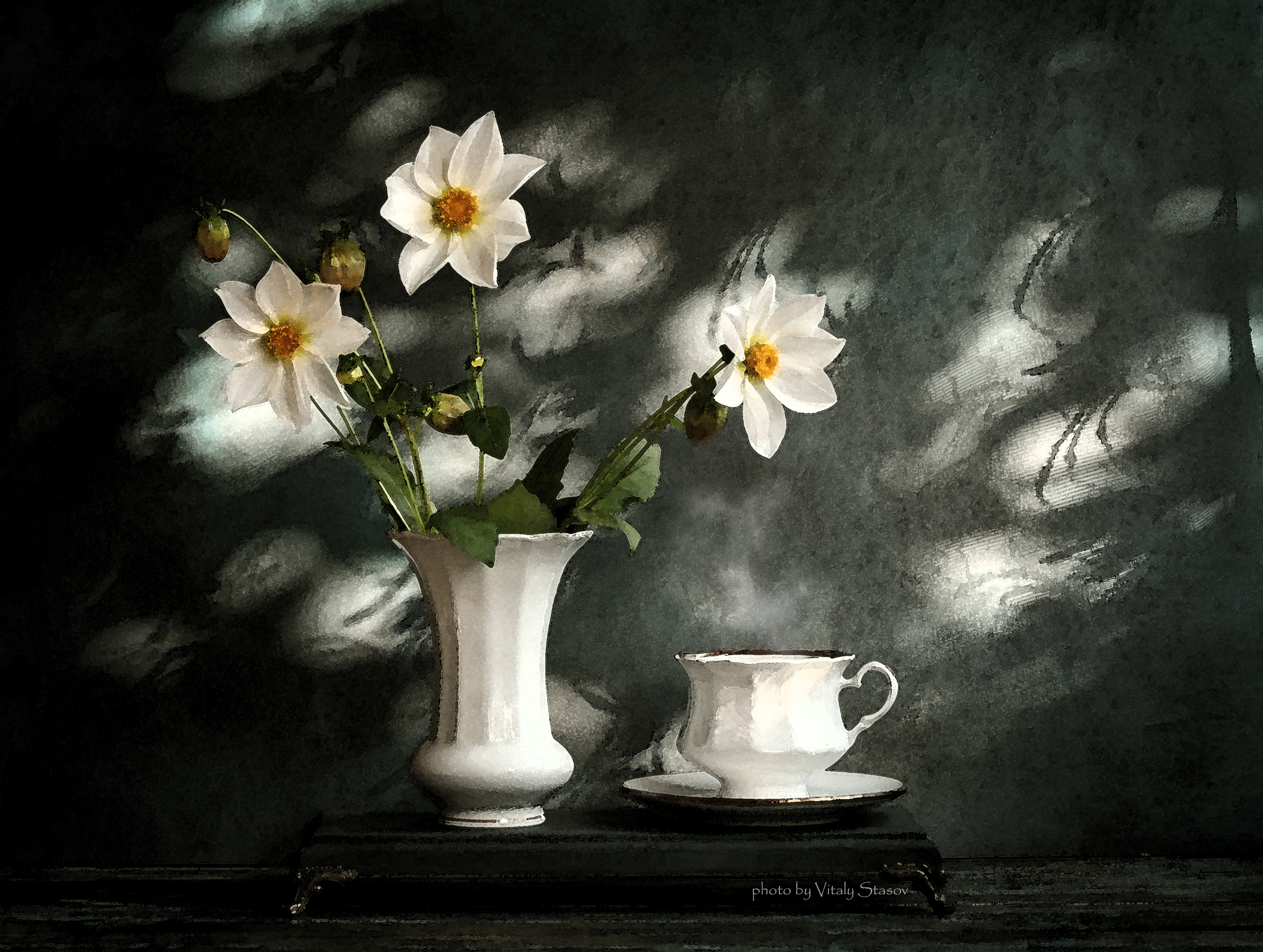 цветок, чашка чая, минимум, созерцание, чай, ваза, flower, cup of tea, vase, still life, Стасов Виталий