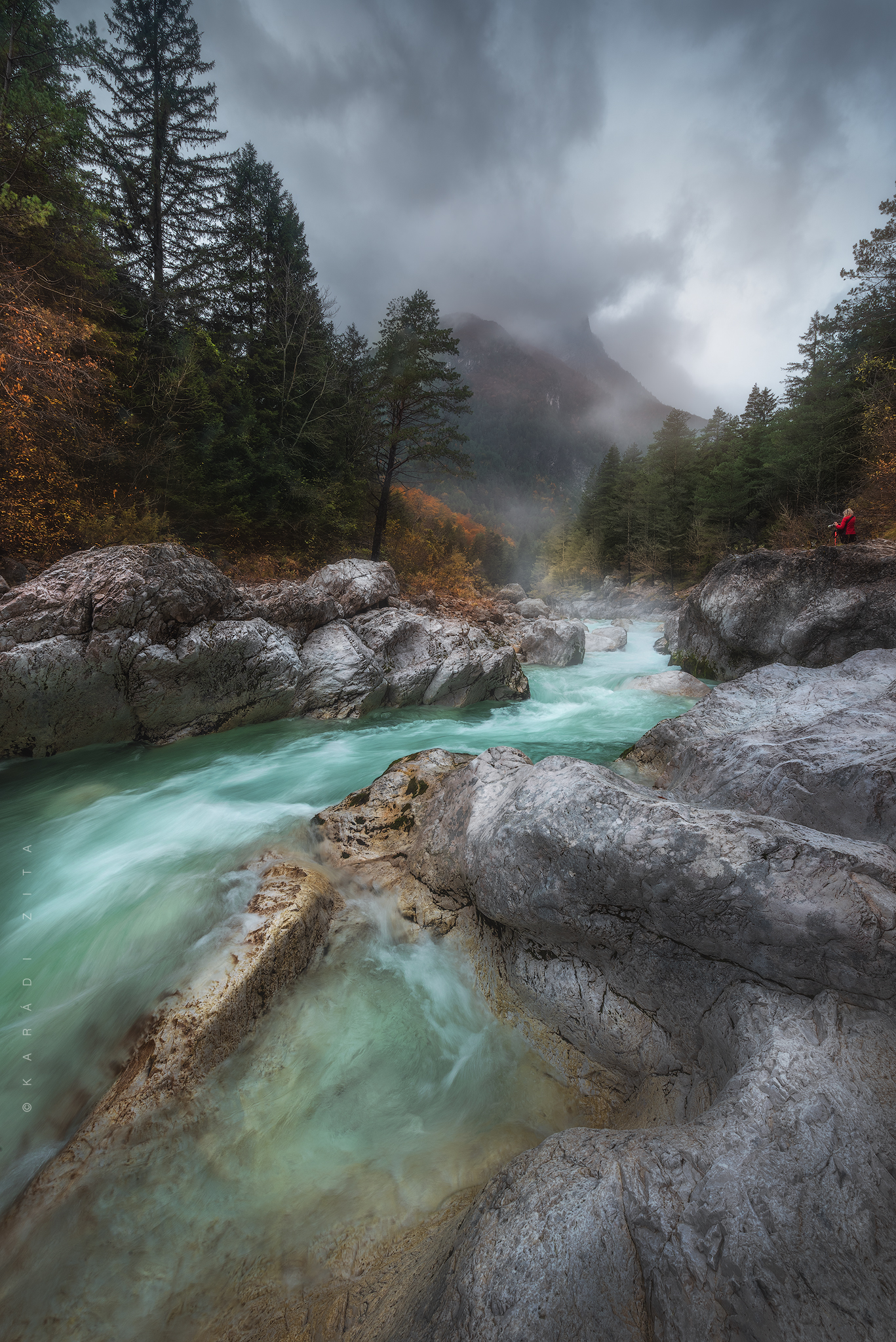 slovenia, longexpo, river, landscape,  sky, trees, mountains, mountainscape, foggy, rocks,, Karádi Zita