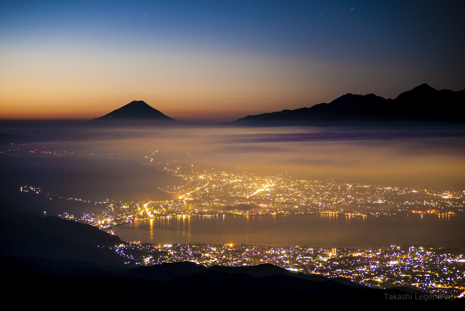 Fuji,Japan,mountain,cloud,fog,lake,water,night,beautiful,landscape,dawn,, Takashi