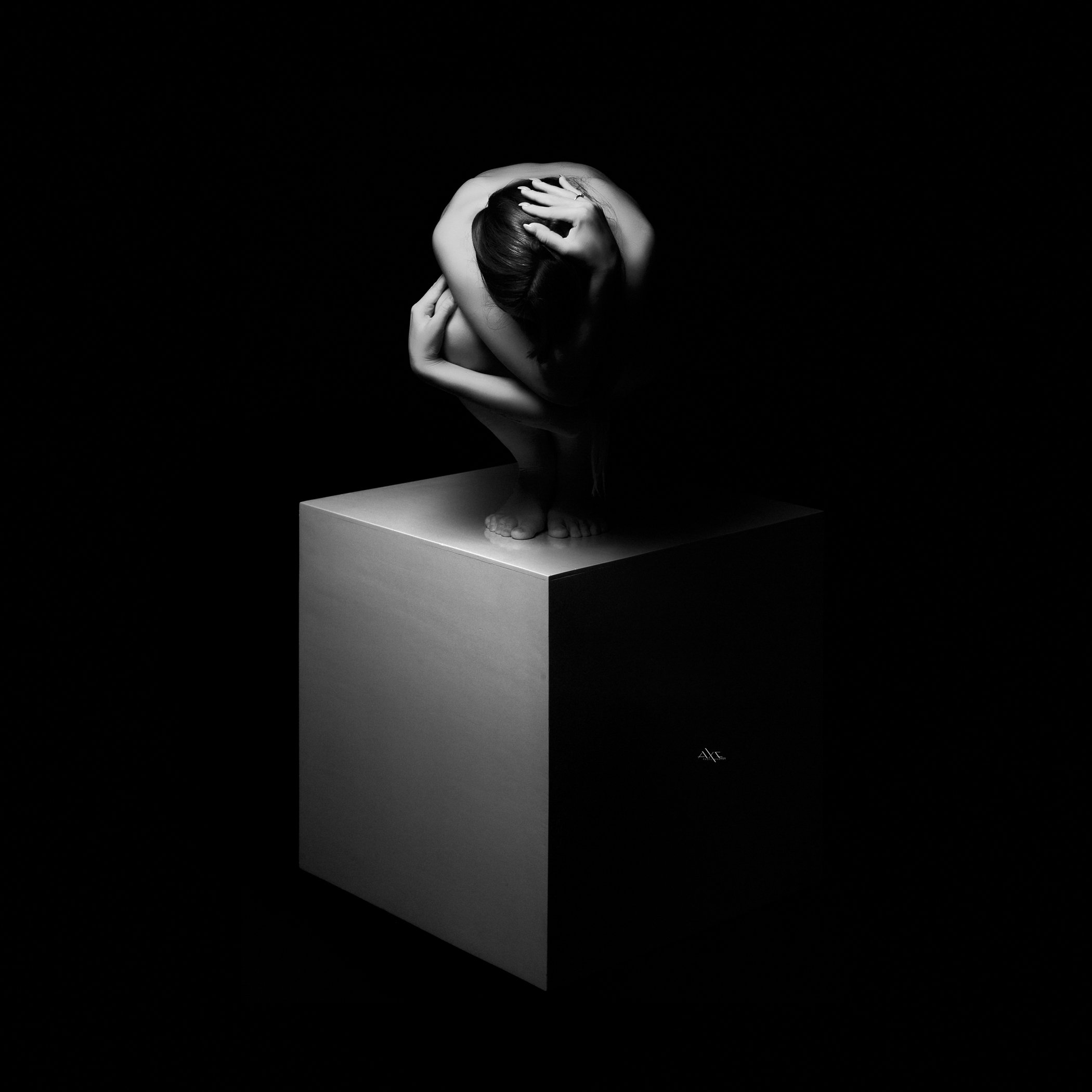 Black and white, Cube, Light, Nude, Woman, Руслан Болгов (Axe)