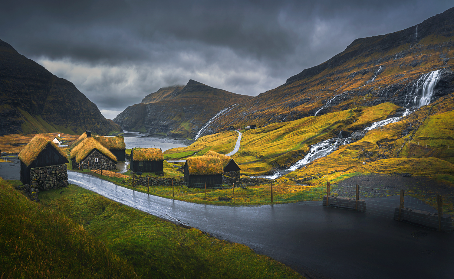 landscape, nature, scenery, sunrise, sea, rocks, island, houses, village, пейзаж, faroe, Александър Александров