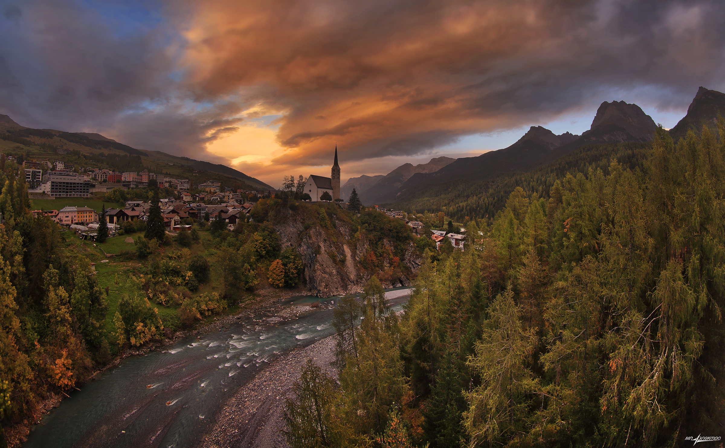 swiss,швейцария,осень,горы,вечер,scuol, Матвеев Николай