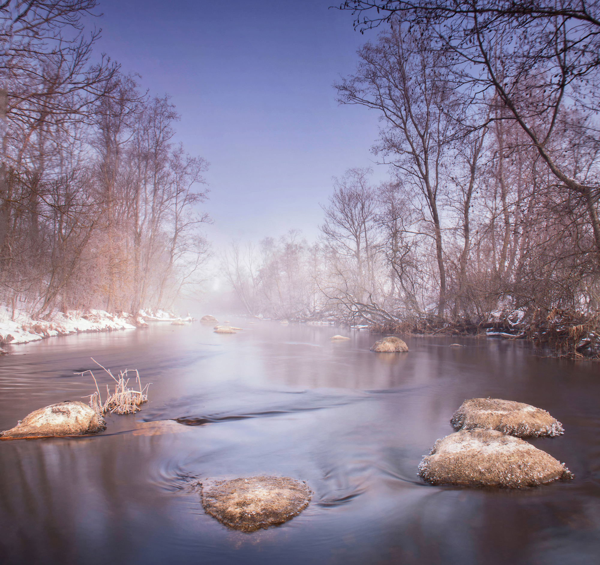 winter,river,stones,mist, Eugenijus Rauduve