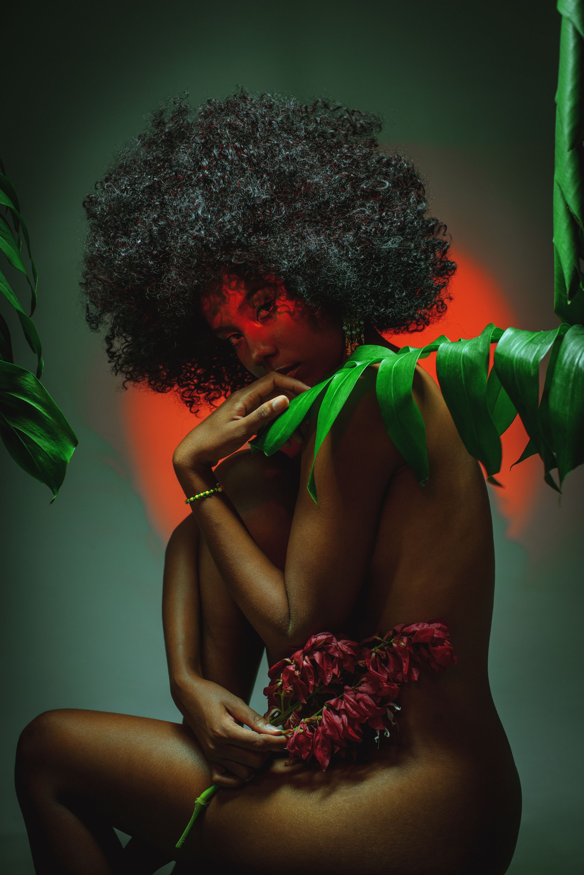 afro, hair, red, studio, nude, Yoandry Sardiña