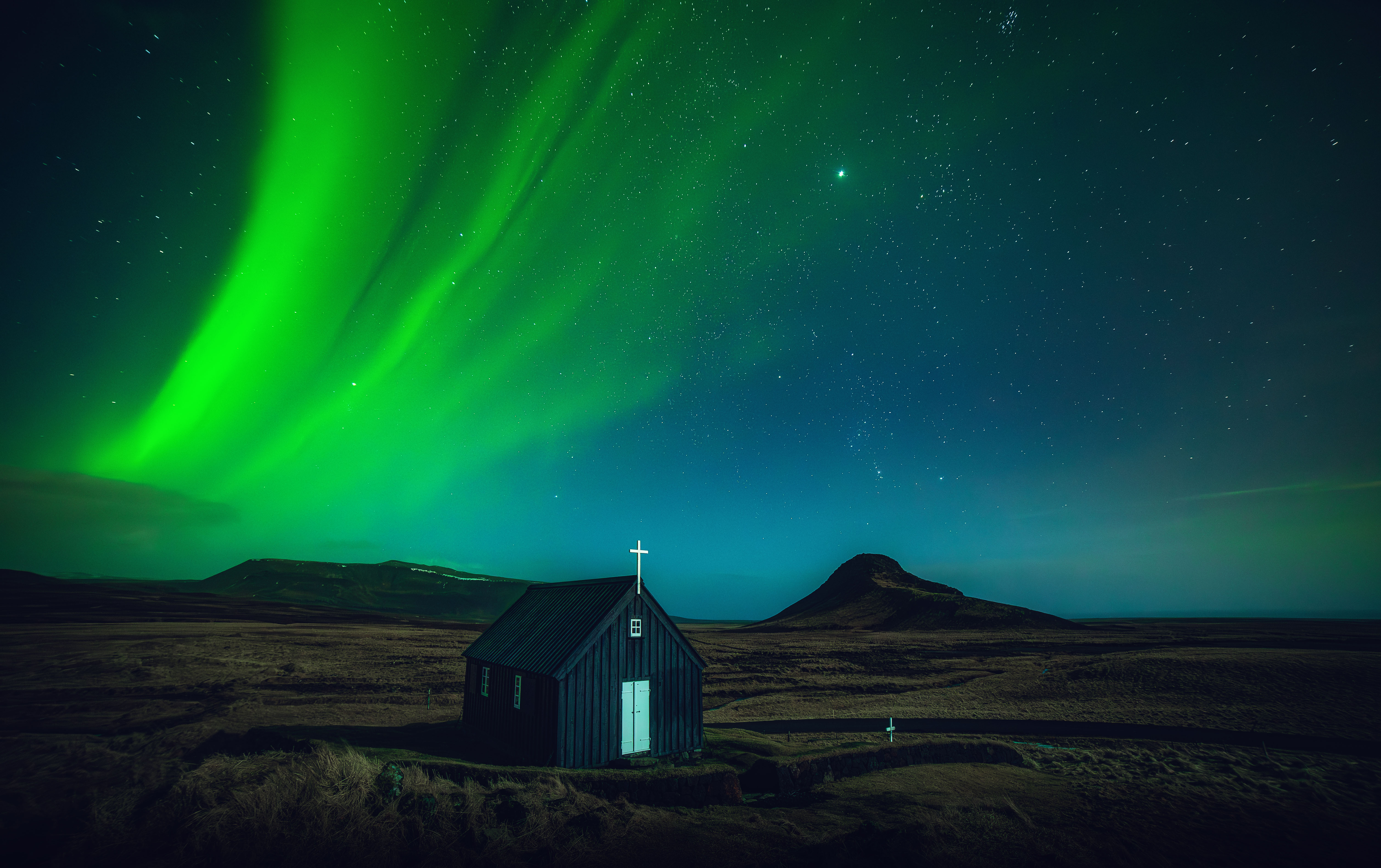 iceland, church, aurora, northern lights, night, nikon, d750, samyang, travel, explore, epic, scenic, visit, night sky, nature, mountains,, Matikas Julius