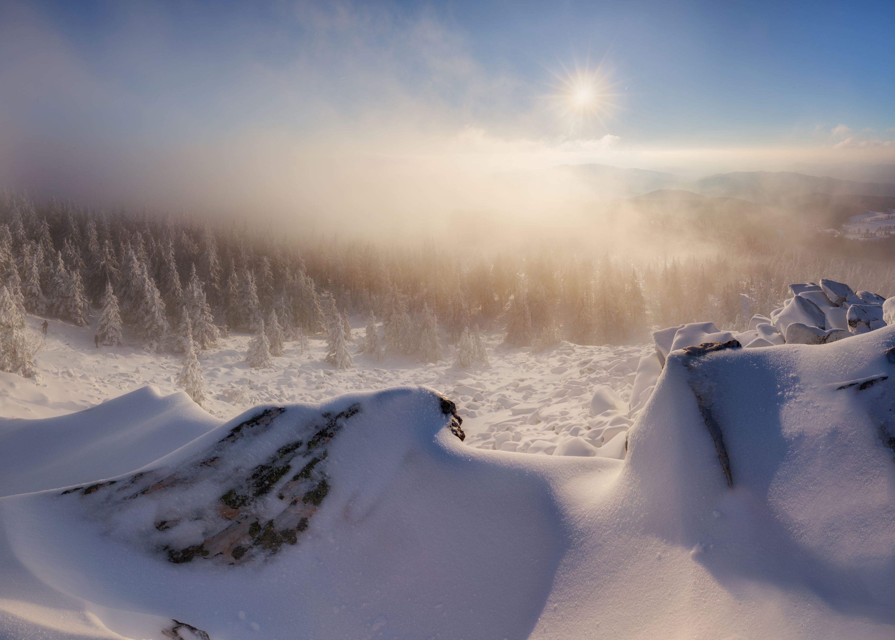 landscapes, winter, snow, sun, Petr Fiala