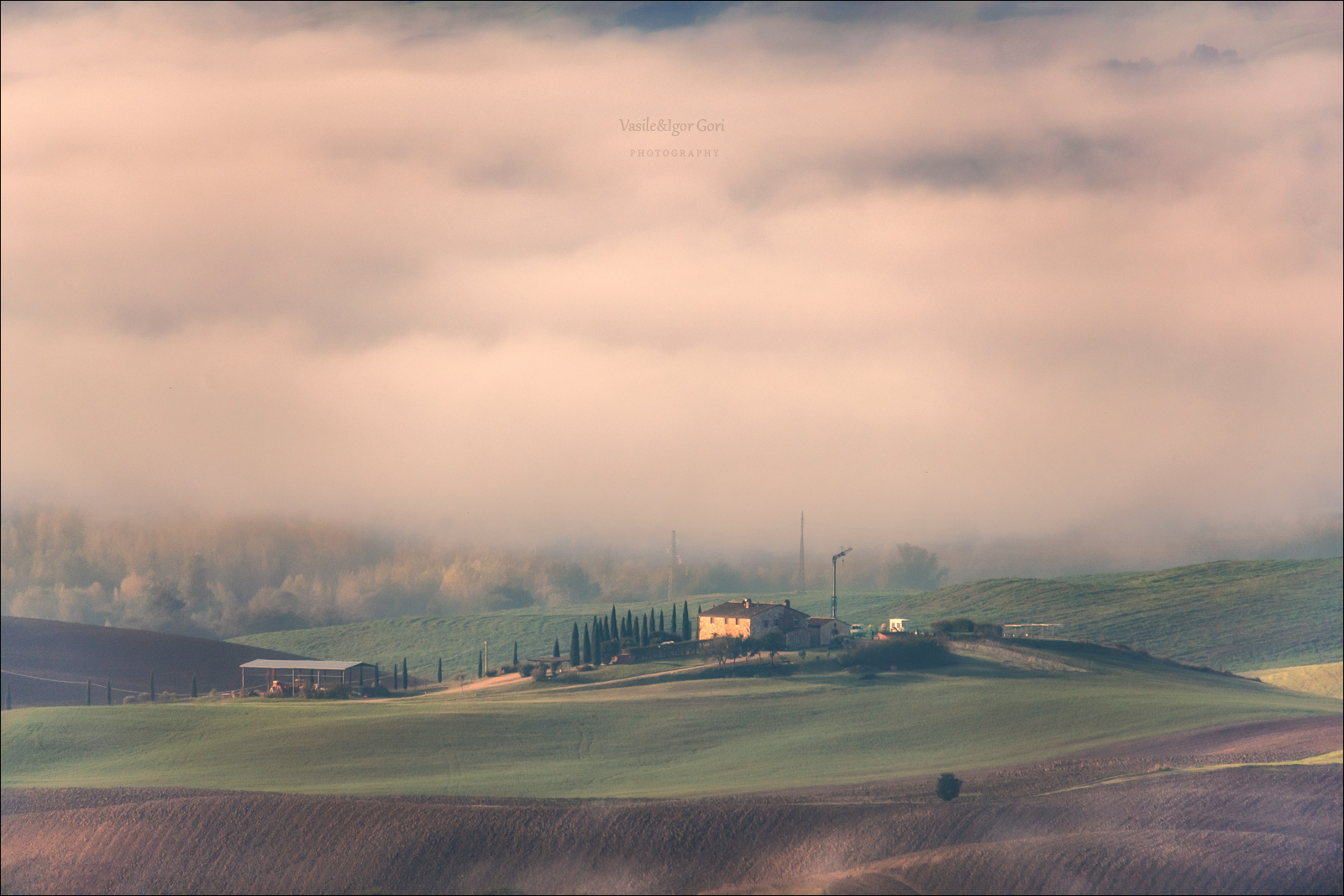 italy,san quirico d 'orcia,italia,пьенца,rural,италия,тоскана,кипарис,toscana,осень,tuscany,cipressi,дымка,morning,colors,fog, Гори Василий