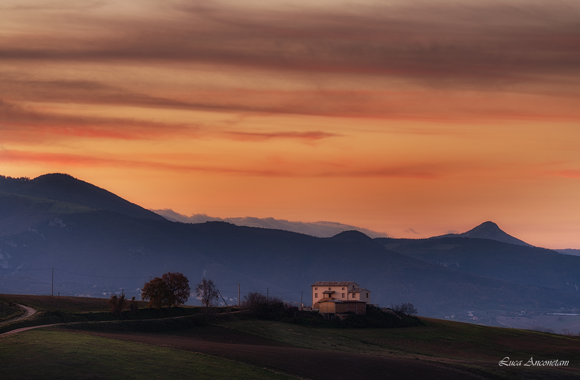 sunset sky fields hills marche region italy farm, Anconetani Luca