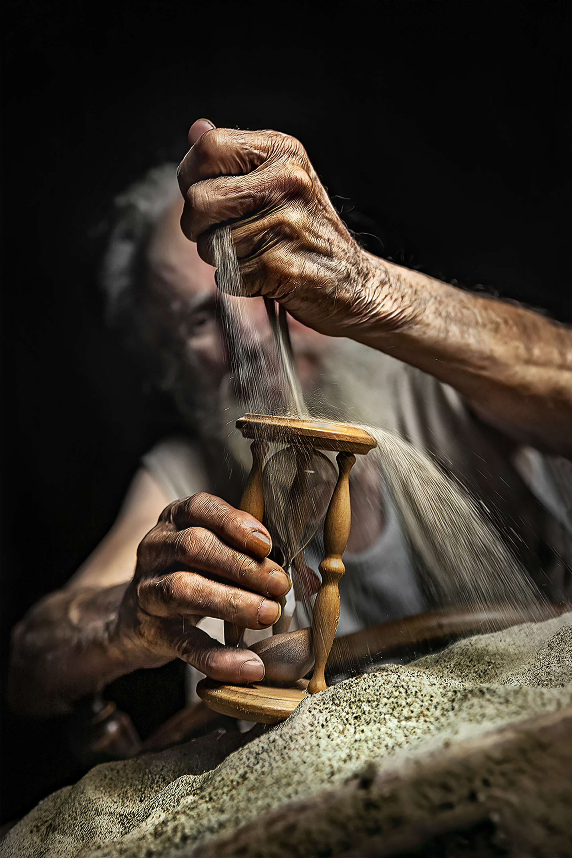 portrait, old man, time, hourglass, Hangyasi Attila