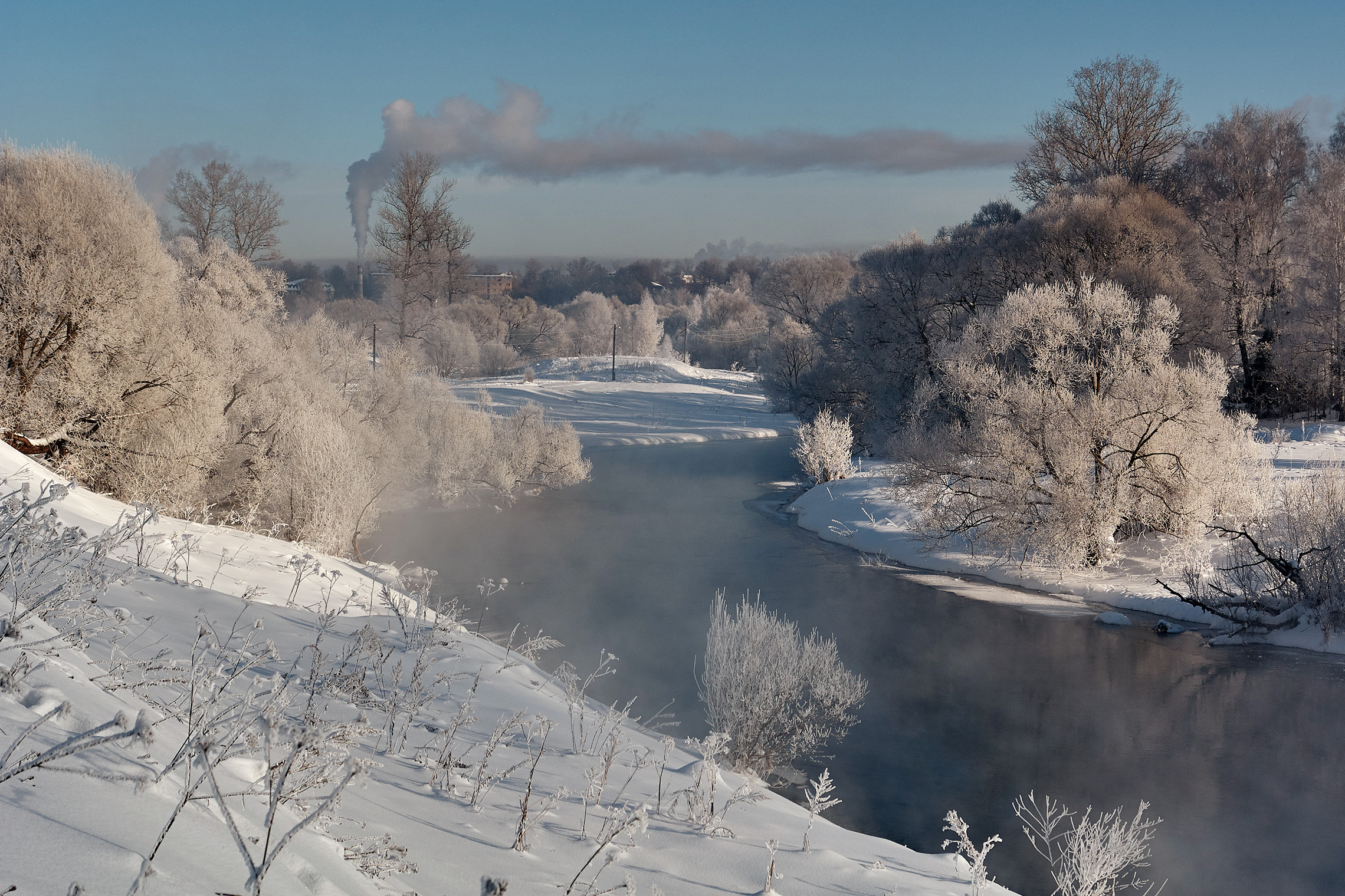 река истра, город истра, утро, мороз, иней, Медведев Александр