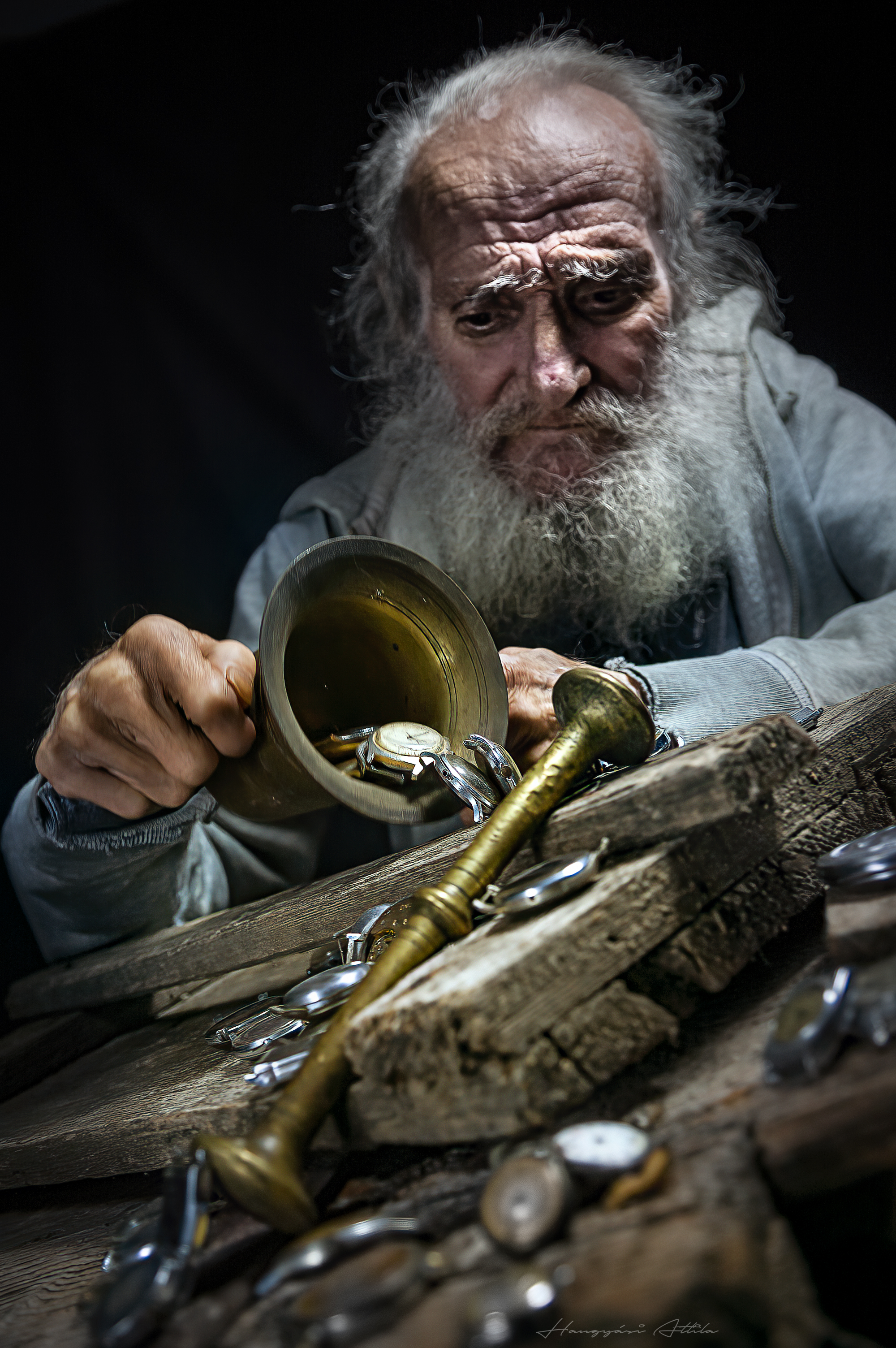 old man, destroying, time, fine art, portrait, Hangyasi Attila