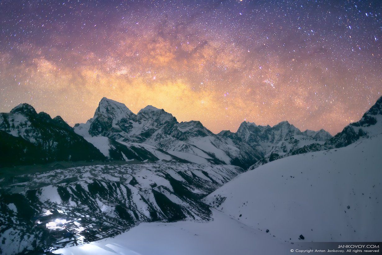 Непал, Гималаи, Эверест, Сагарматха, Гокио, горы, пик, ночь, небо, звезды, снег, пейзаж, Млечный Путь, Галактика,, Антон Янковой (www.photo-travel.com)