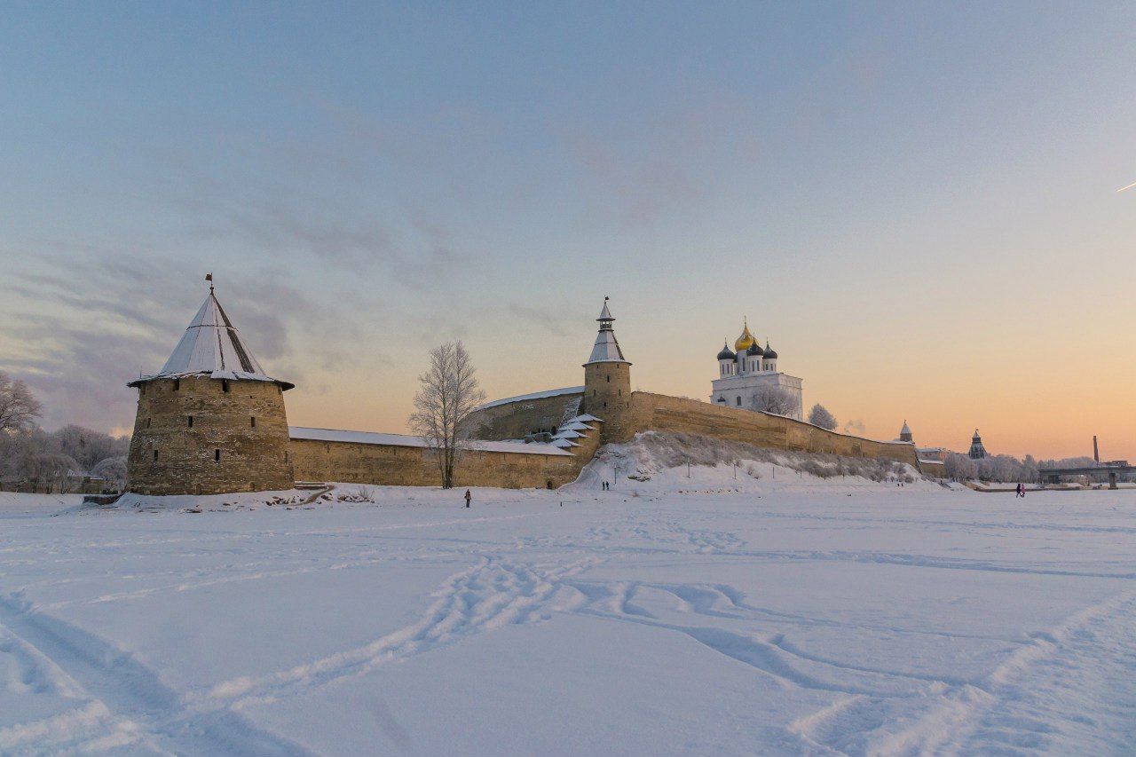 псков, зима, кремль, кром, река, великая, пскова, история, мороз, закат, Мержанов Дима