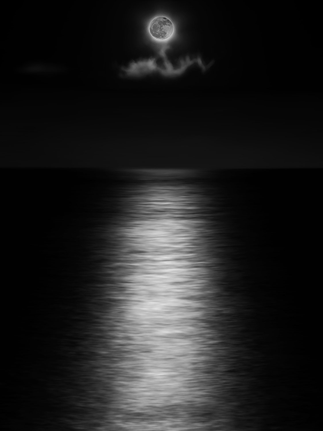 вода, луна, море, облако, отражение, полнолуние, ALLA SOKOLOVA